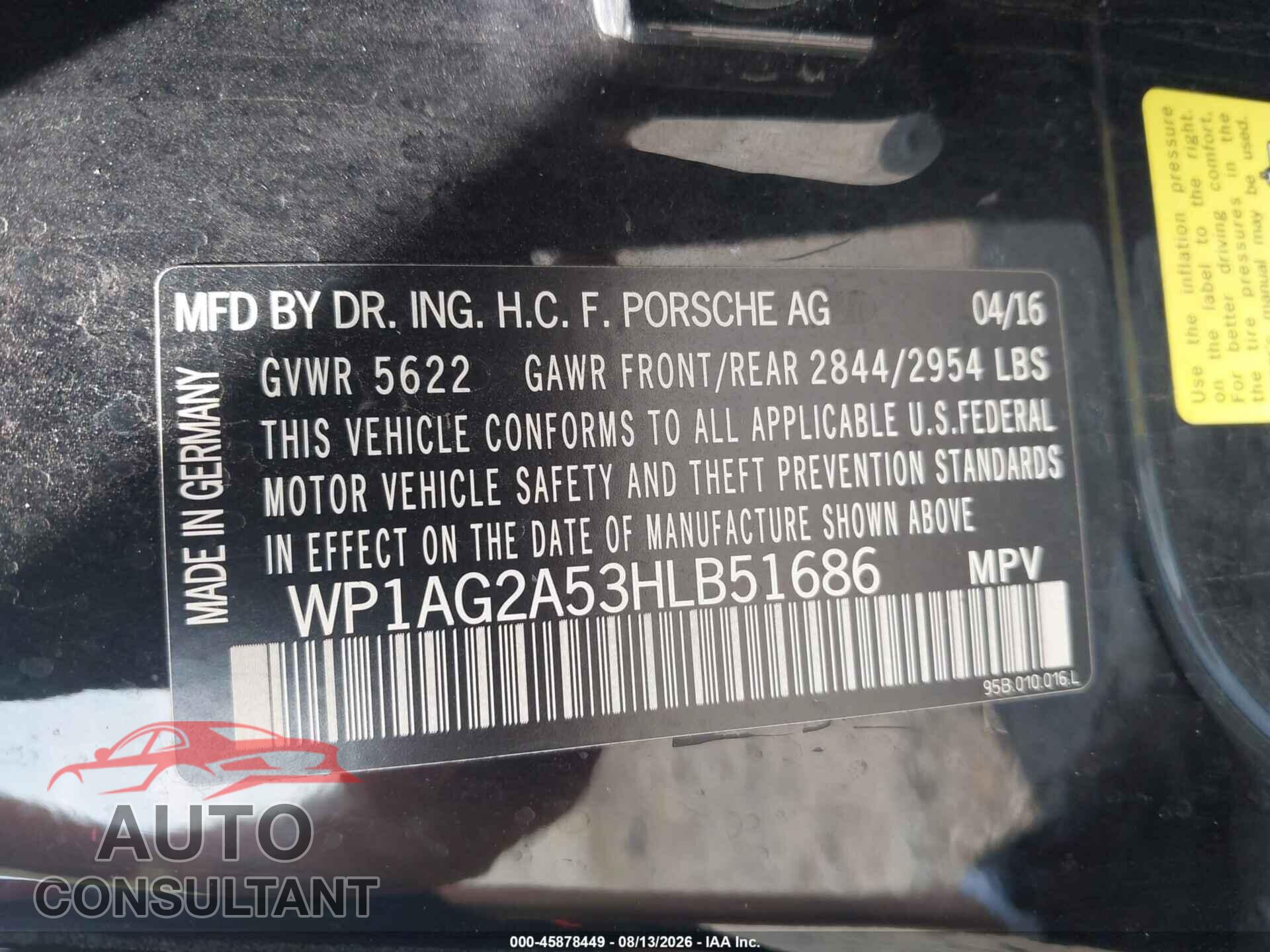 PORSCHE MACAN 2017 - WP1AG2A53HLB51686