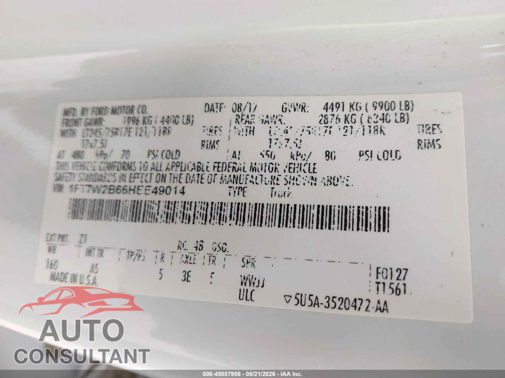 FORD F250 2017 - 1FT7W2B66HEE49014