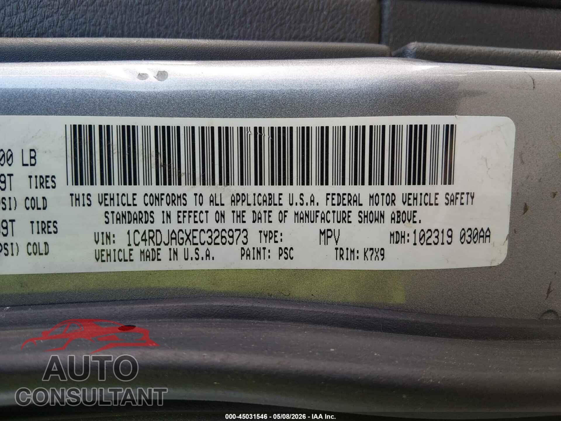 DODGE DURANGO 2014 - 1C4RDJAGXEC326973