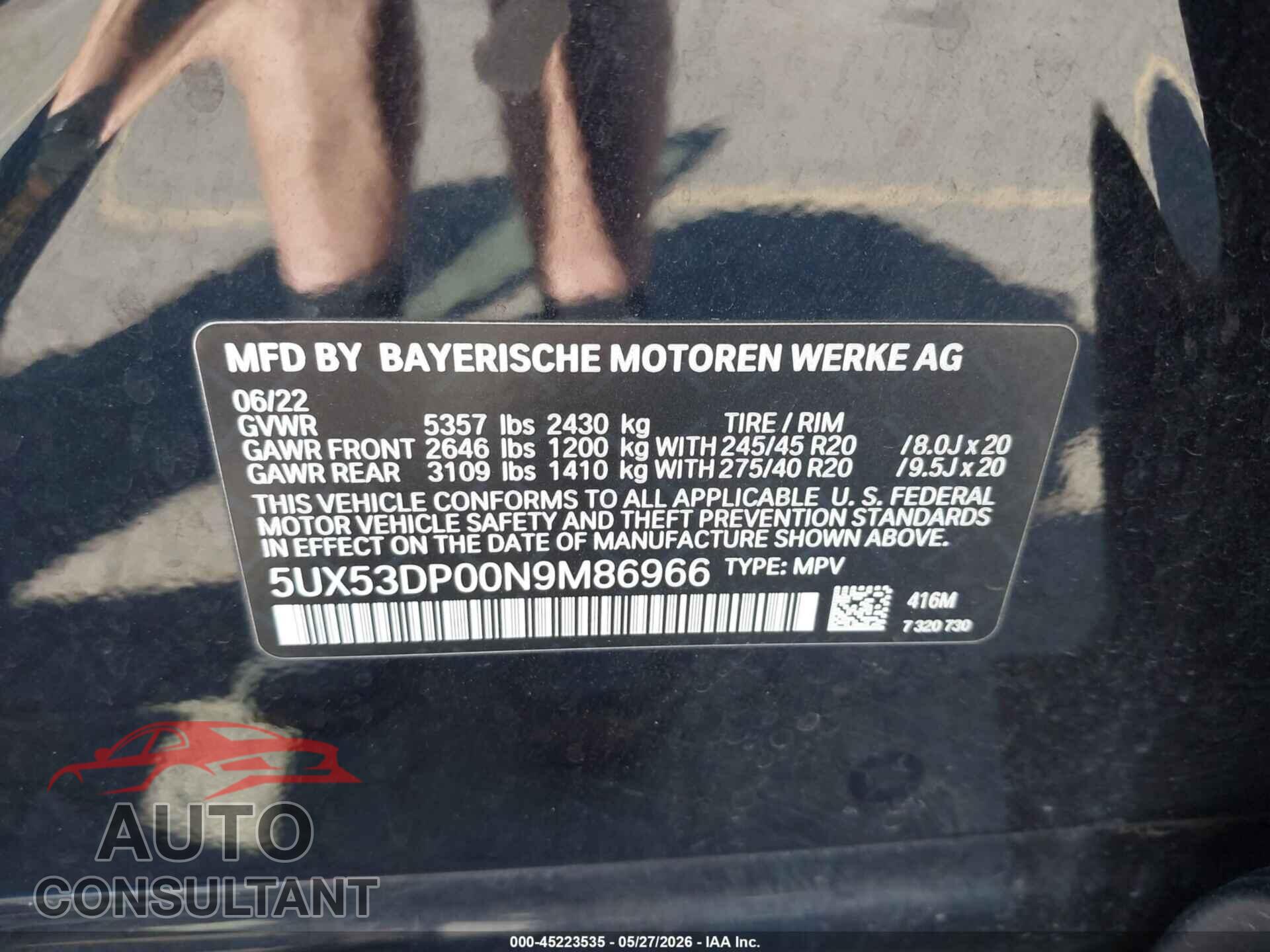 BMW X3 2022 - 5UX53DP00N9M86966