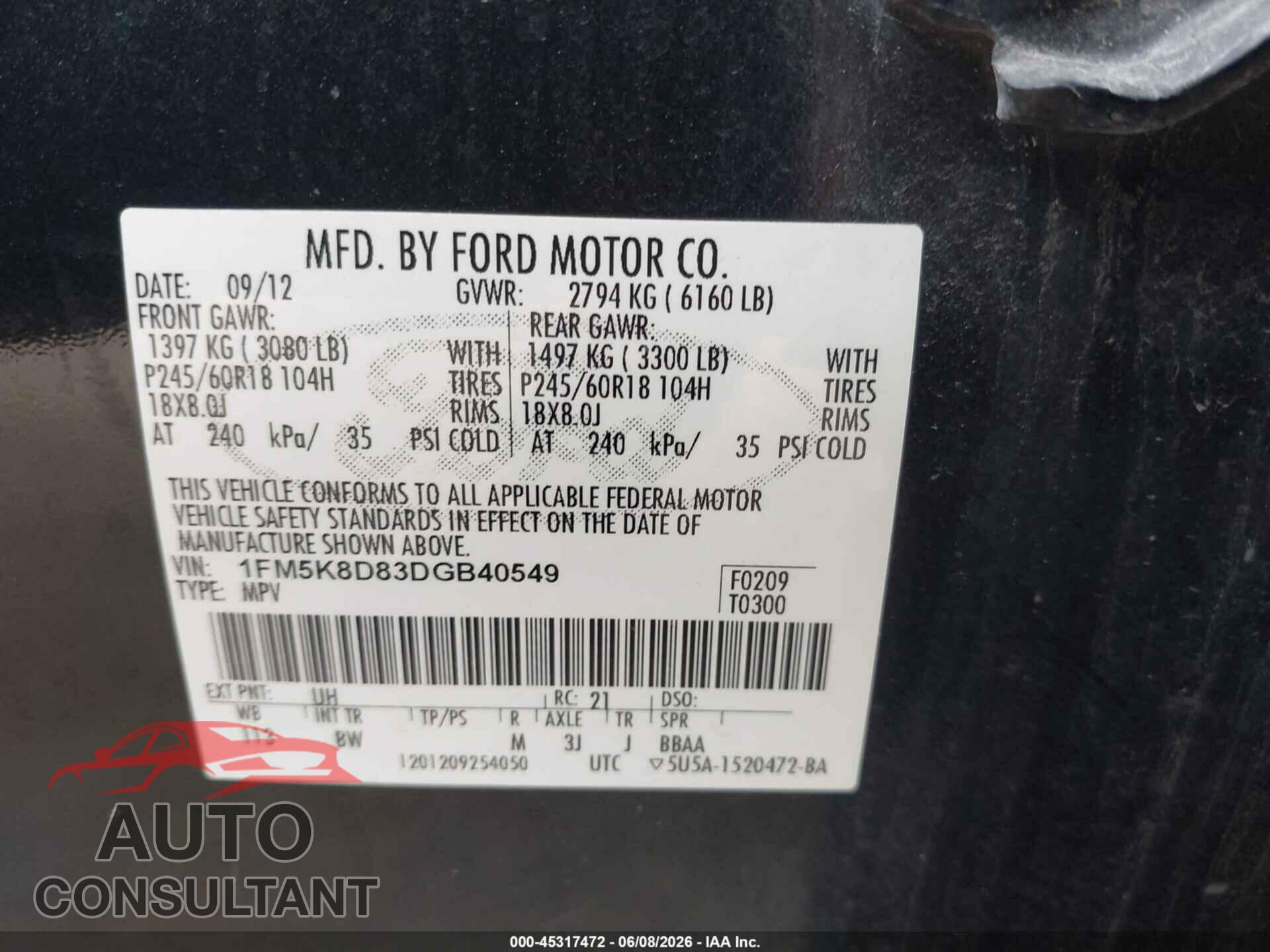 FORD EXPLORER 2013 - 1FM5K8D83DGB40549