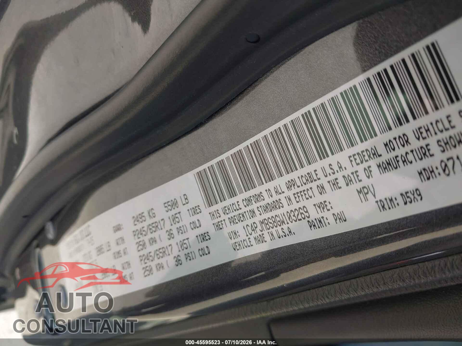JEEP CHEROKEE 2016 - 1C4PJMBS8GW103269