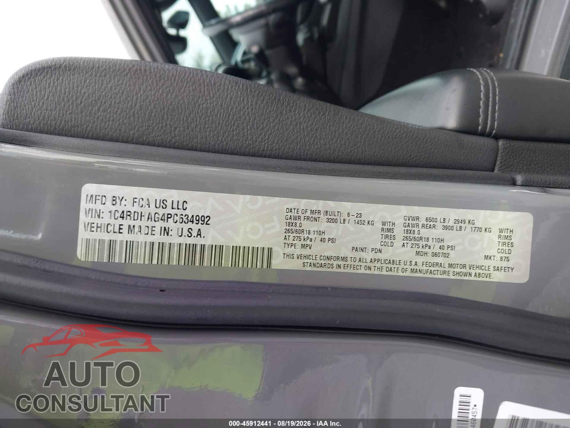 DODGE DURANGO 2023 - 1C4RDHAG4PC634992