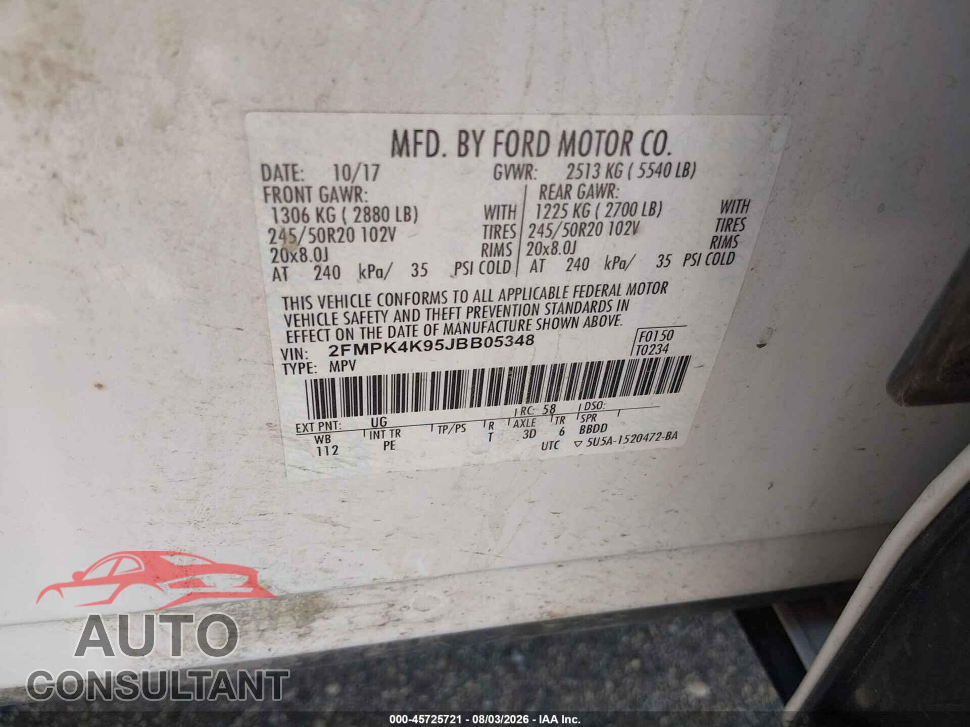 FORD EDGE 2018 - 2FMPK4K95JBB05348
