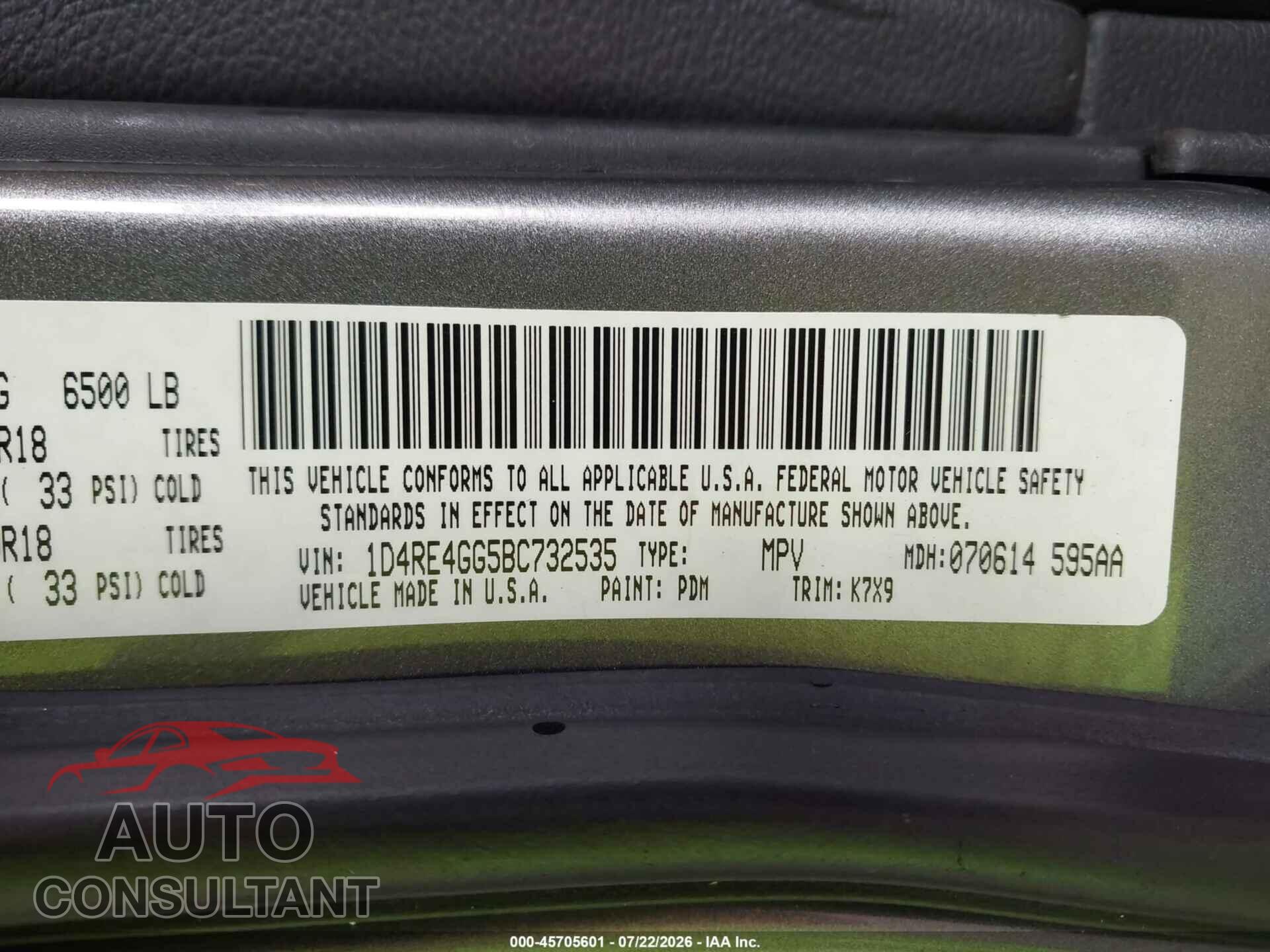 DODGE DURANGO 2011 - 1D4RE4GG5BC732535