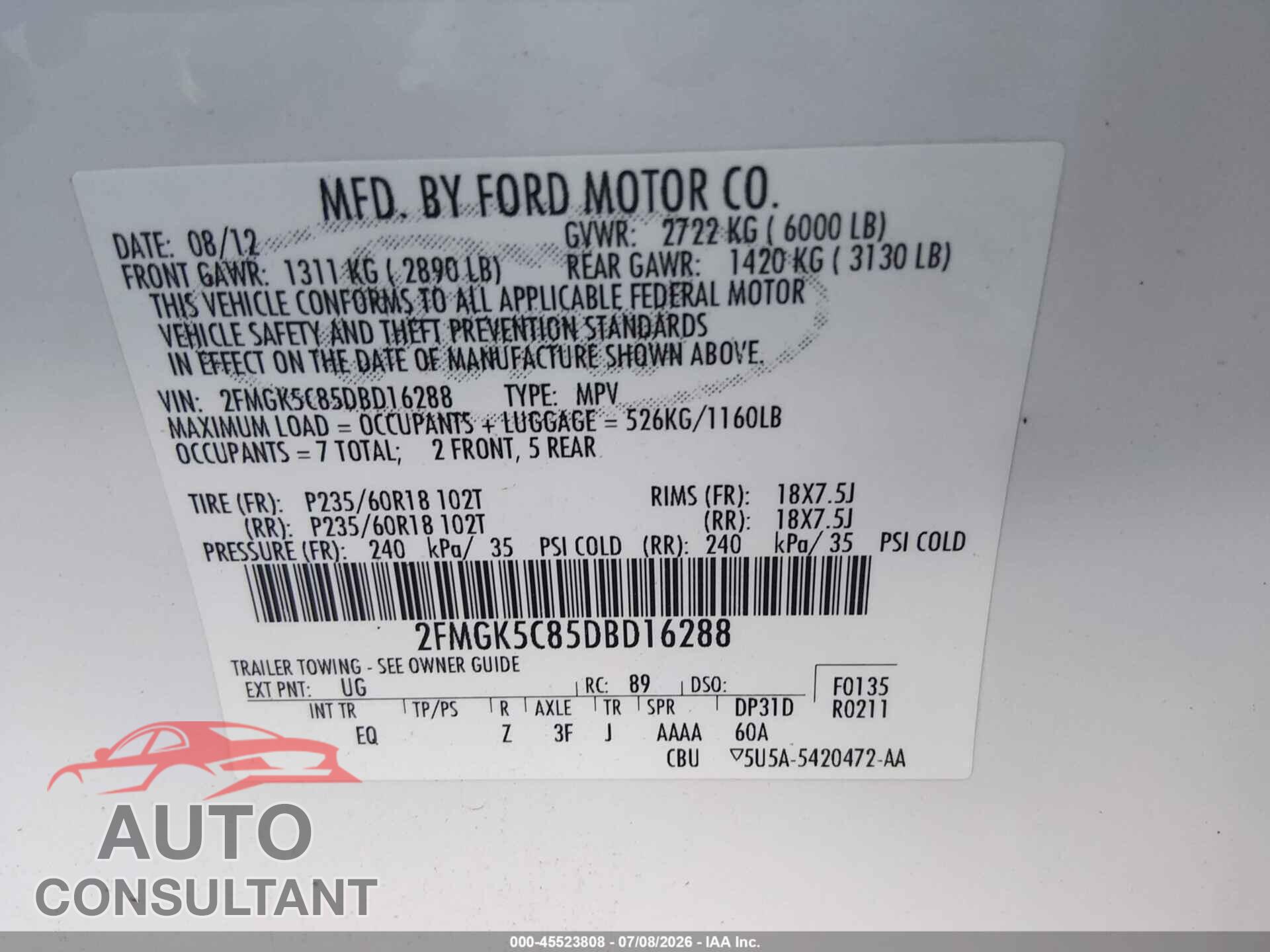 FORD FLEX 2013 - 2FMGK5C85DBD16288