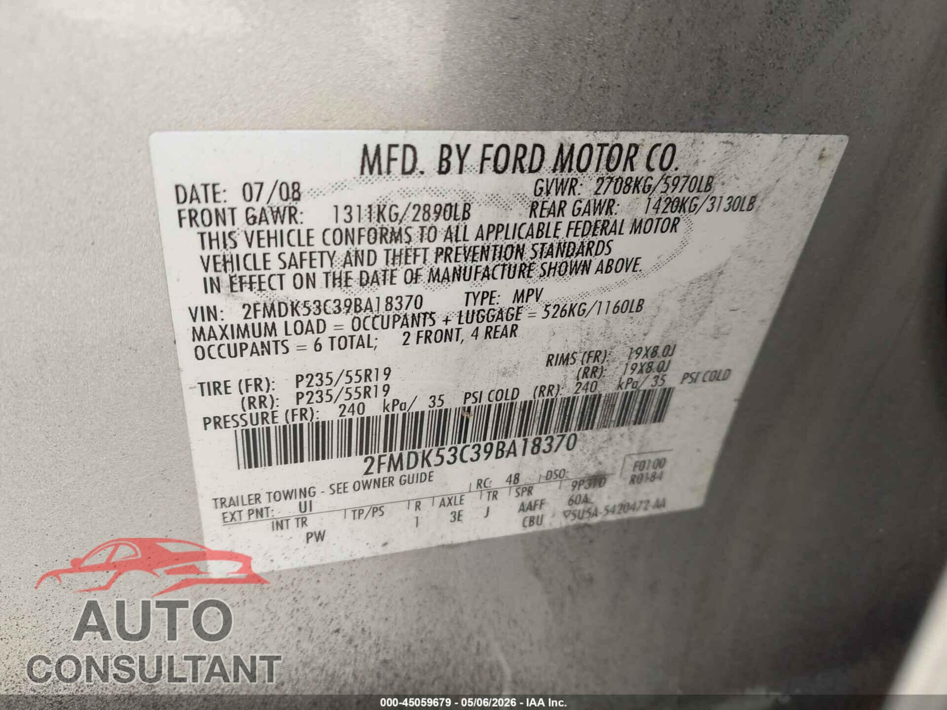 FORD FLEX 2009 - 2FMDK53C39BA18370