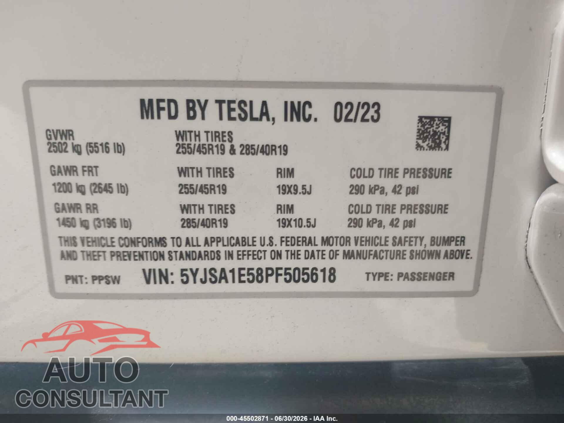 TESLA MODEL S 2023 - 5YJSA1E58PF505618