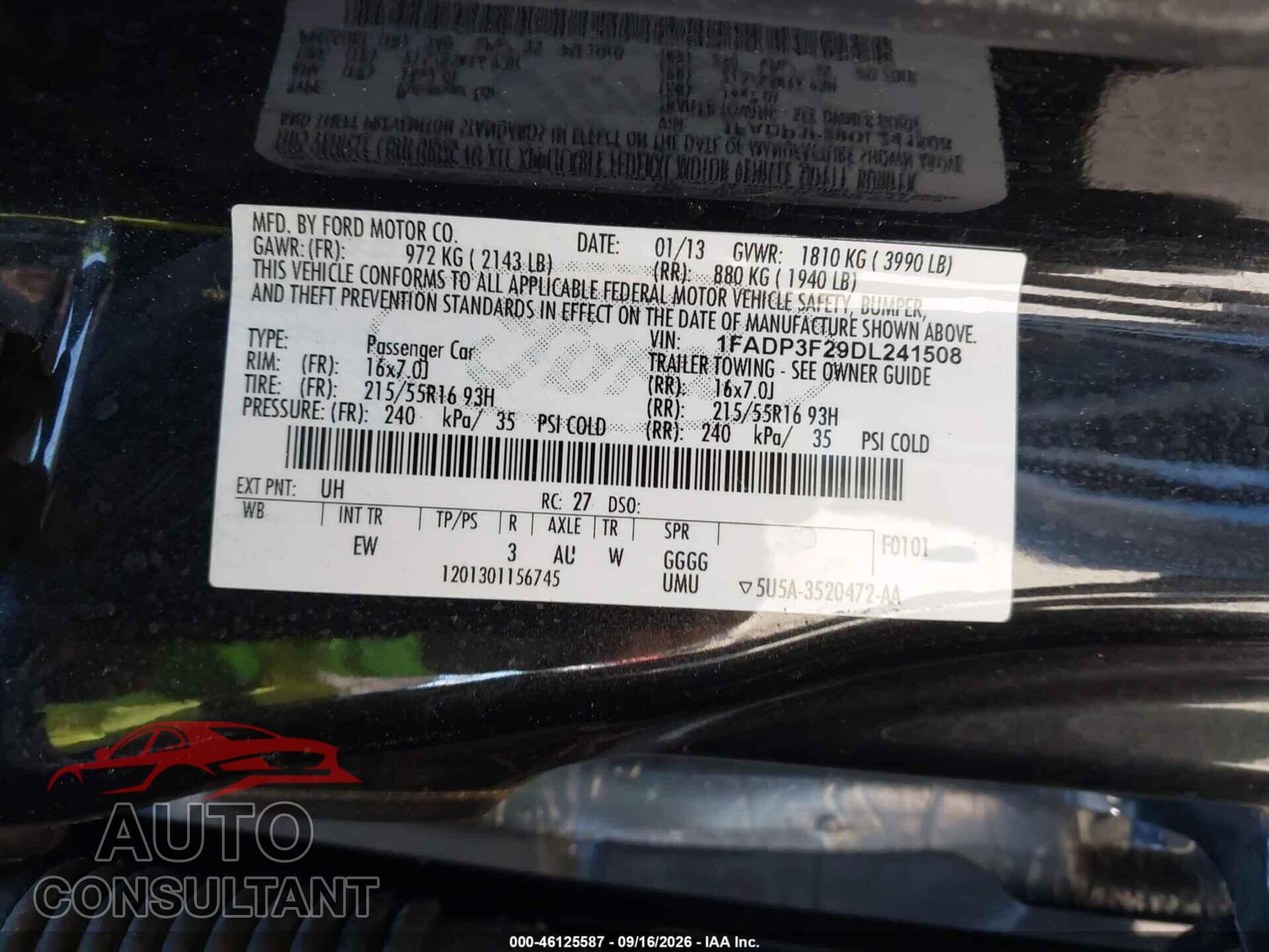 FORD FOCUS 2013 - 1FADP3F29DL241508