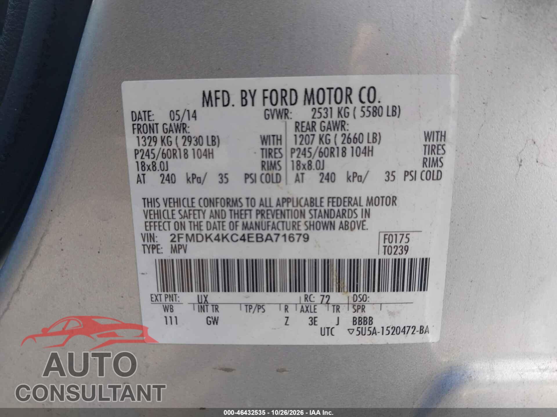 FORD EDGE 2014 - 2FMDK4KC4EBA71679