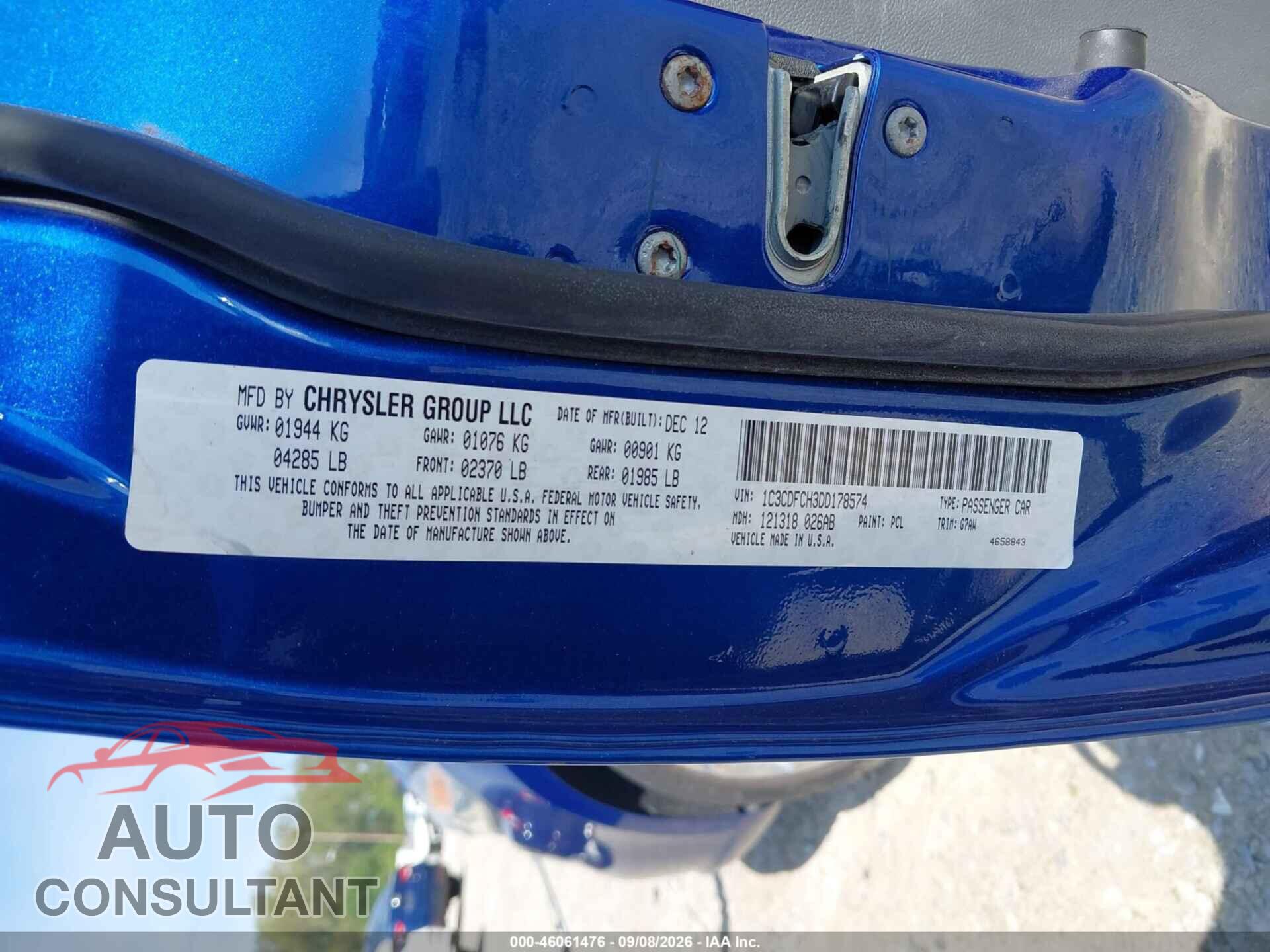 DODGE DART 2013 - 1C3CDFCH3DD178574