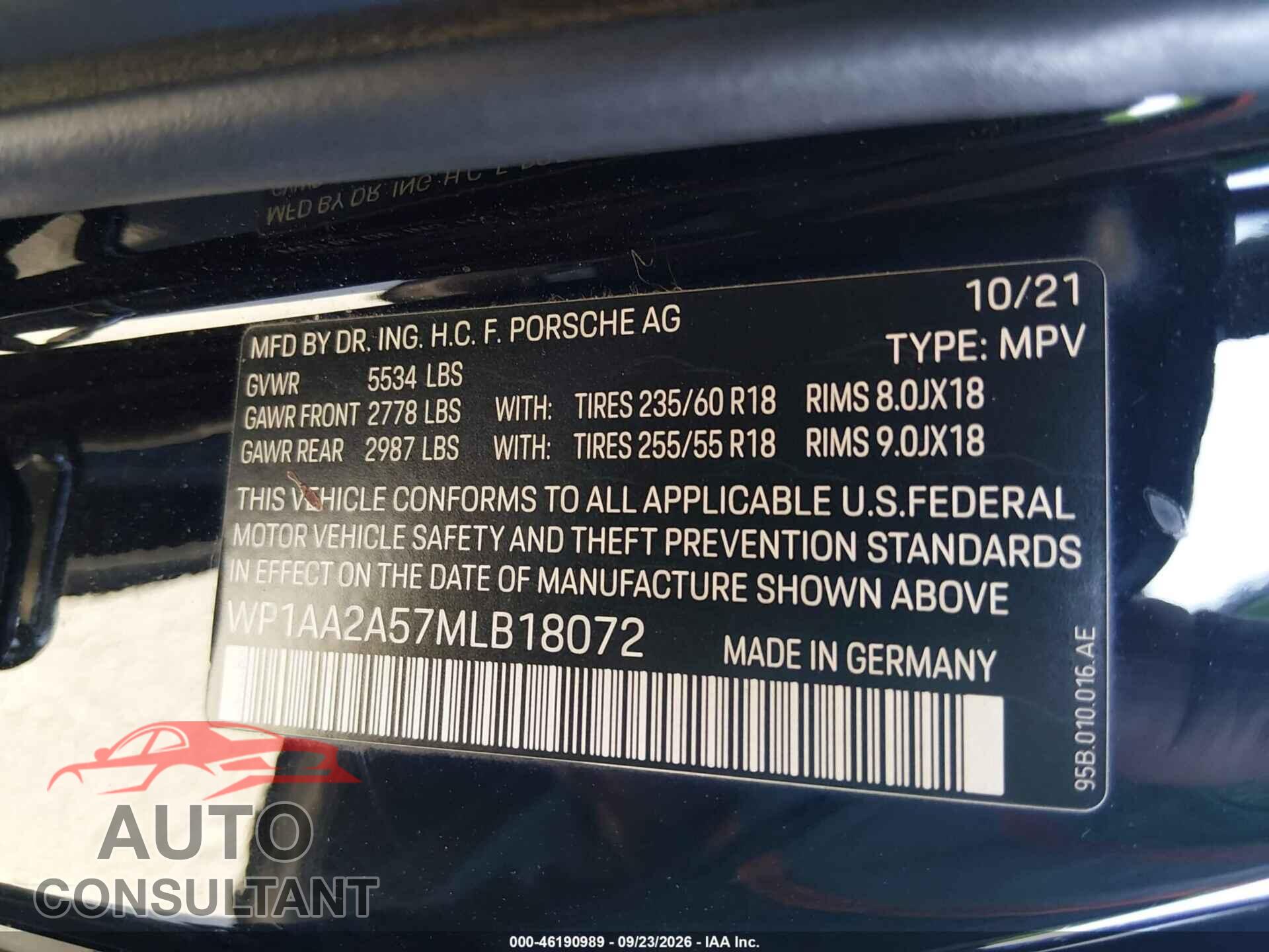 PORSCHE MACAN 2021 - WP1AA2A57MLB18072