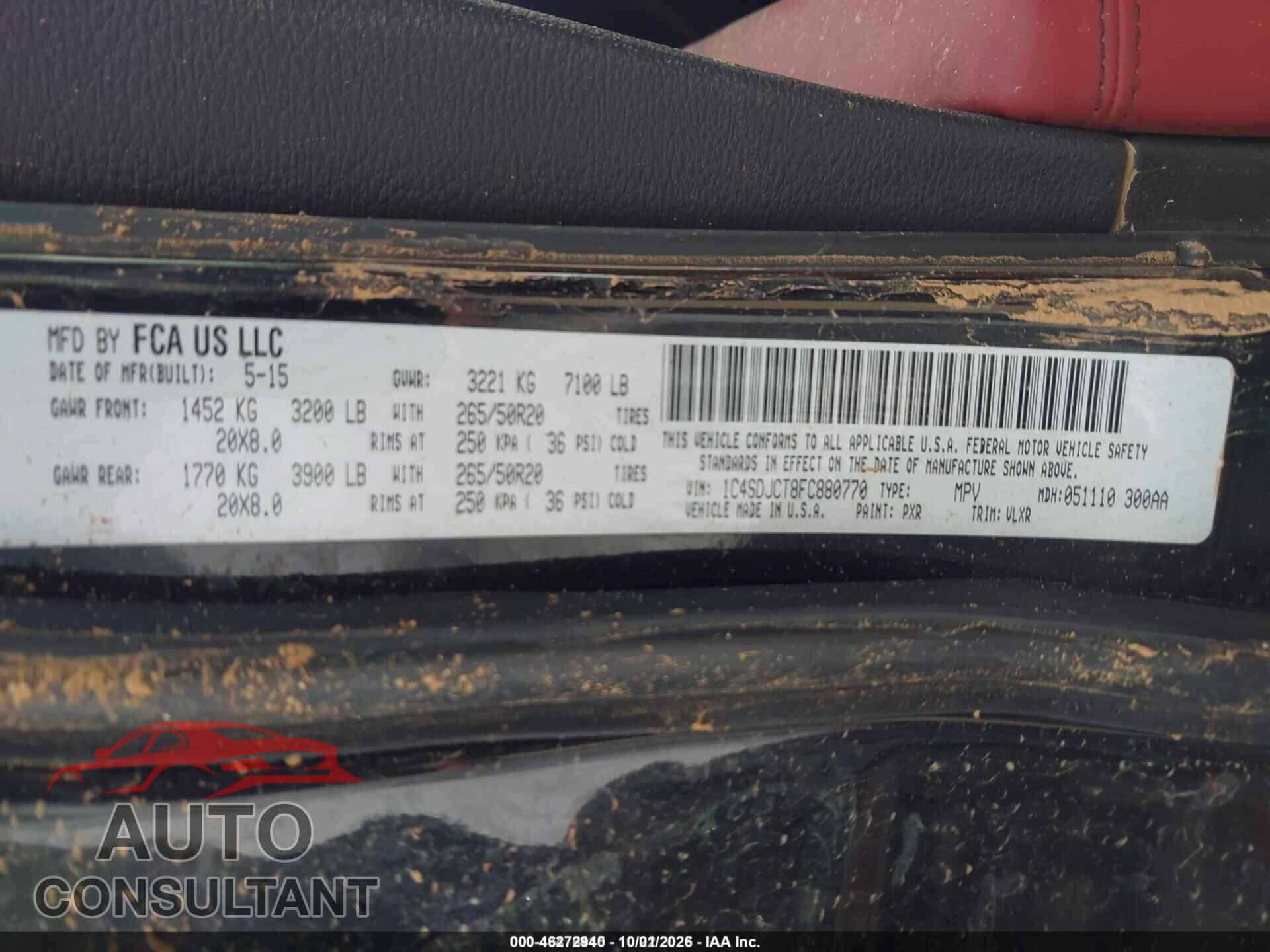 DODGE DURANGO 2015 - 1C4SDJCT8FC880770