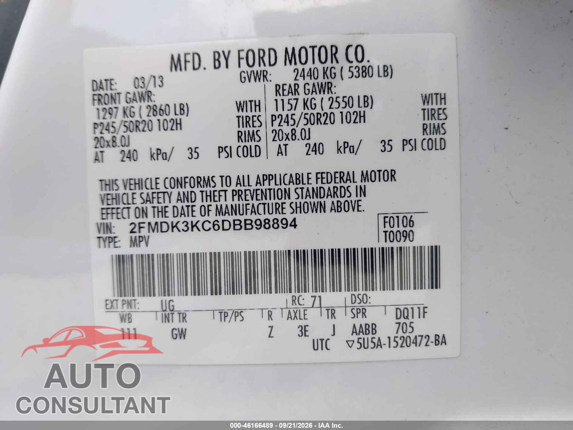 FORD EDGE 2013 - 2FMDK3KC6DBB98894