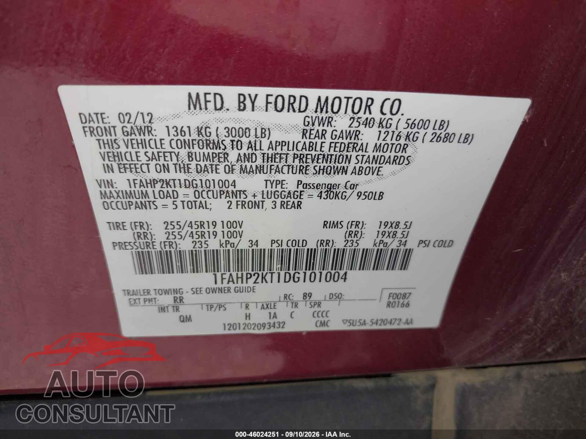 FORD TAURUS 2013 - 1FAHP2KT1DG101004