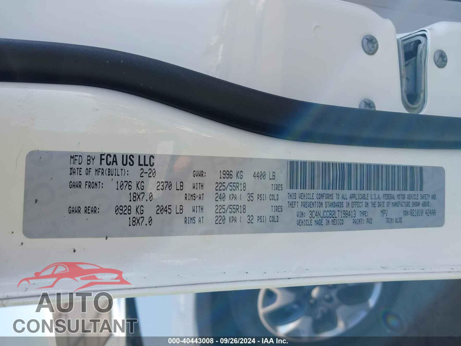 JEEP COMPASS 2020 - 3C4NJCCB2LT198413