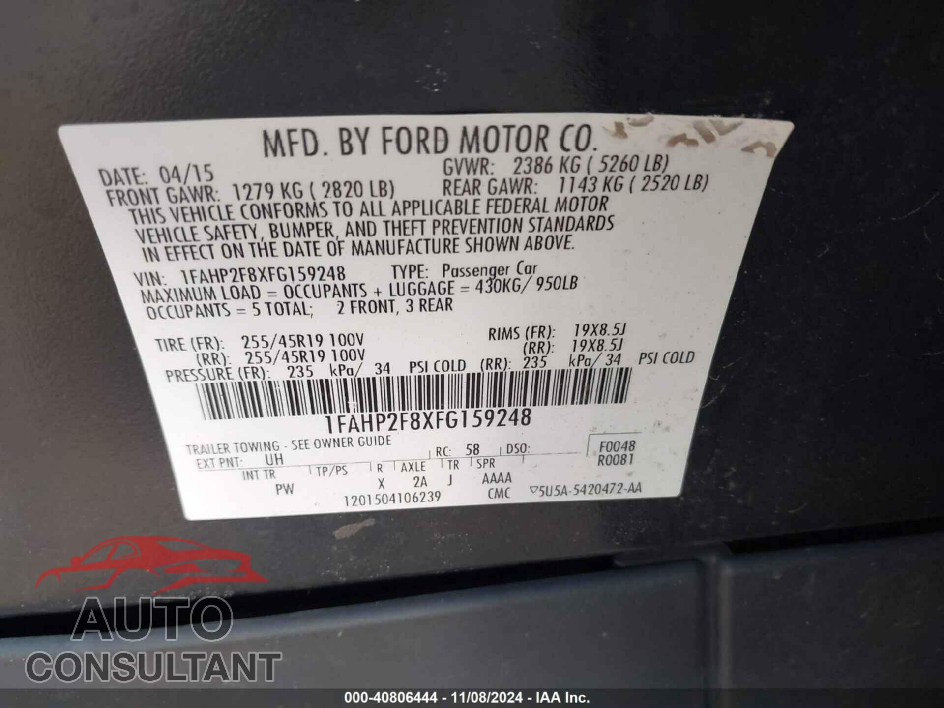 FORD TAURUS 2015 - 1FAHP2F8XFG159248