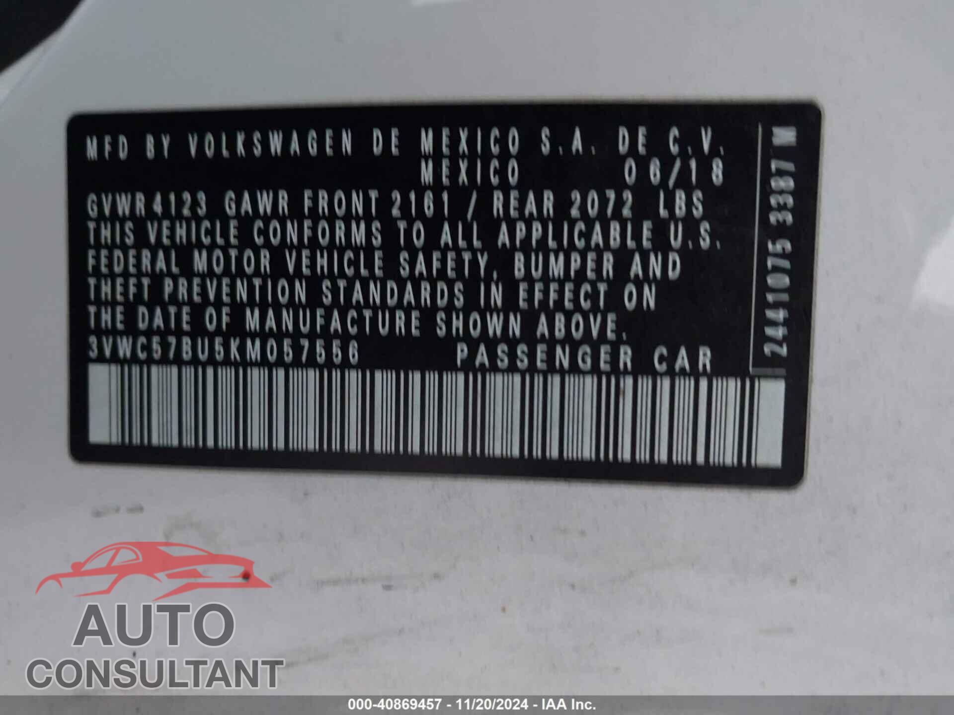 VOLKSWAGEN JETTA 2019 - 3VWC57BU5KM057556