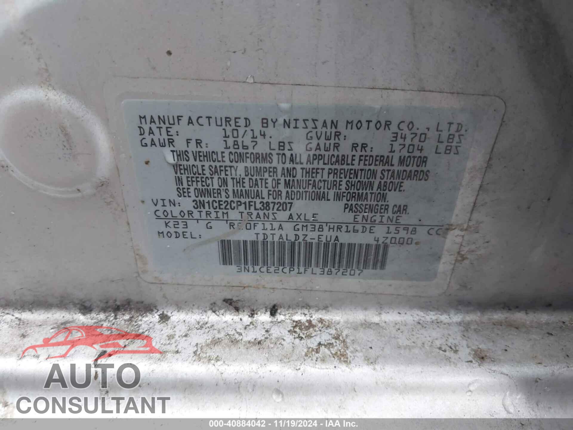 NISSAN VERSA NOTE 2015 - 3N1CE2CP1FL387207
