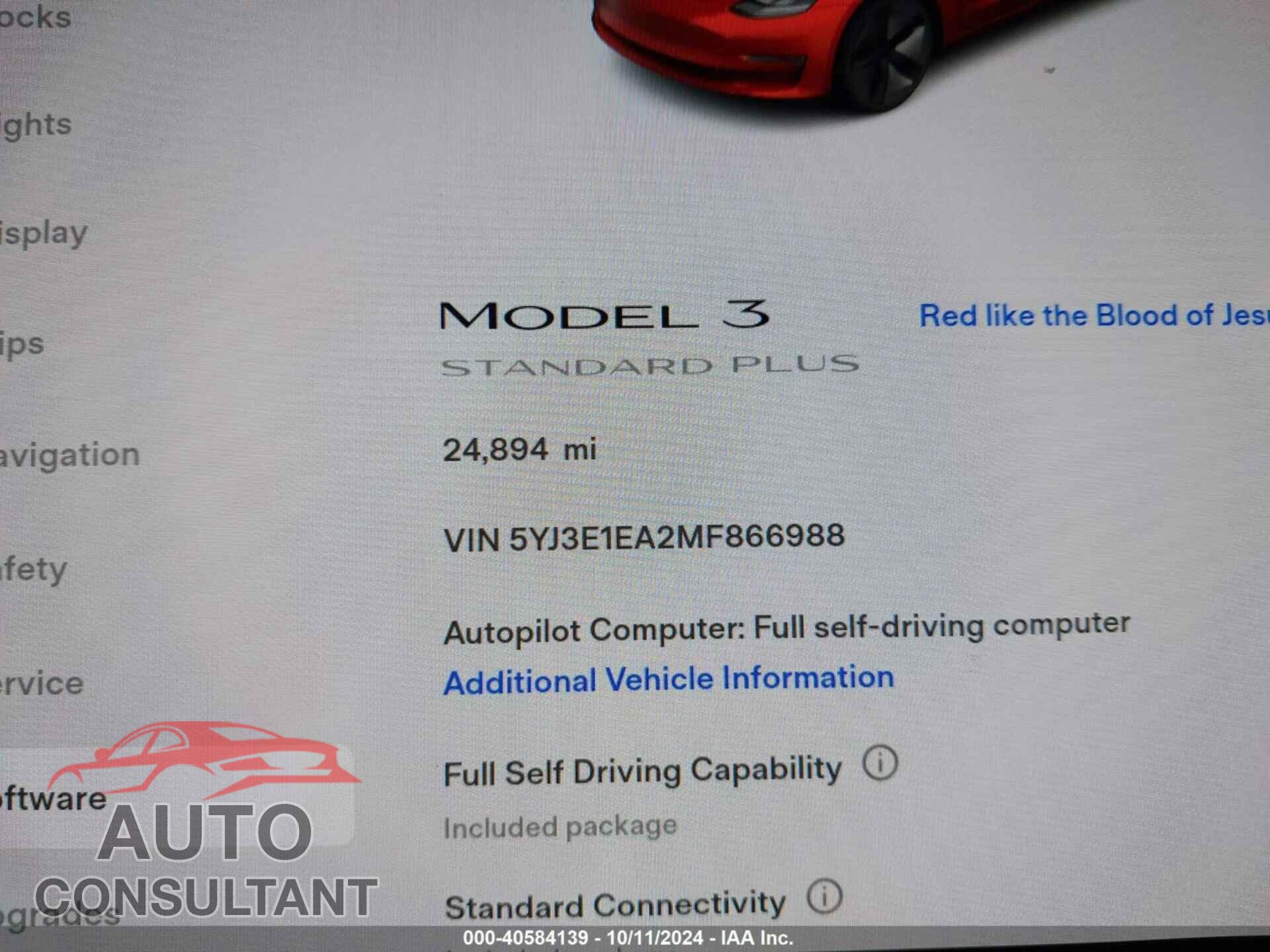 TESLA MODEL 3 2021 - 5YJ3E1EA2MF866988