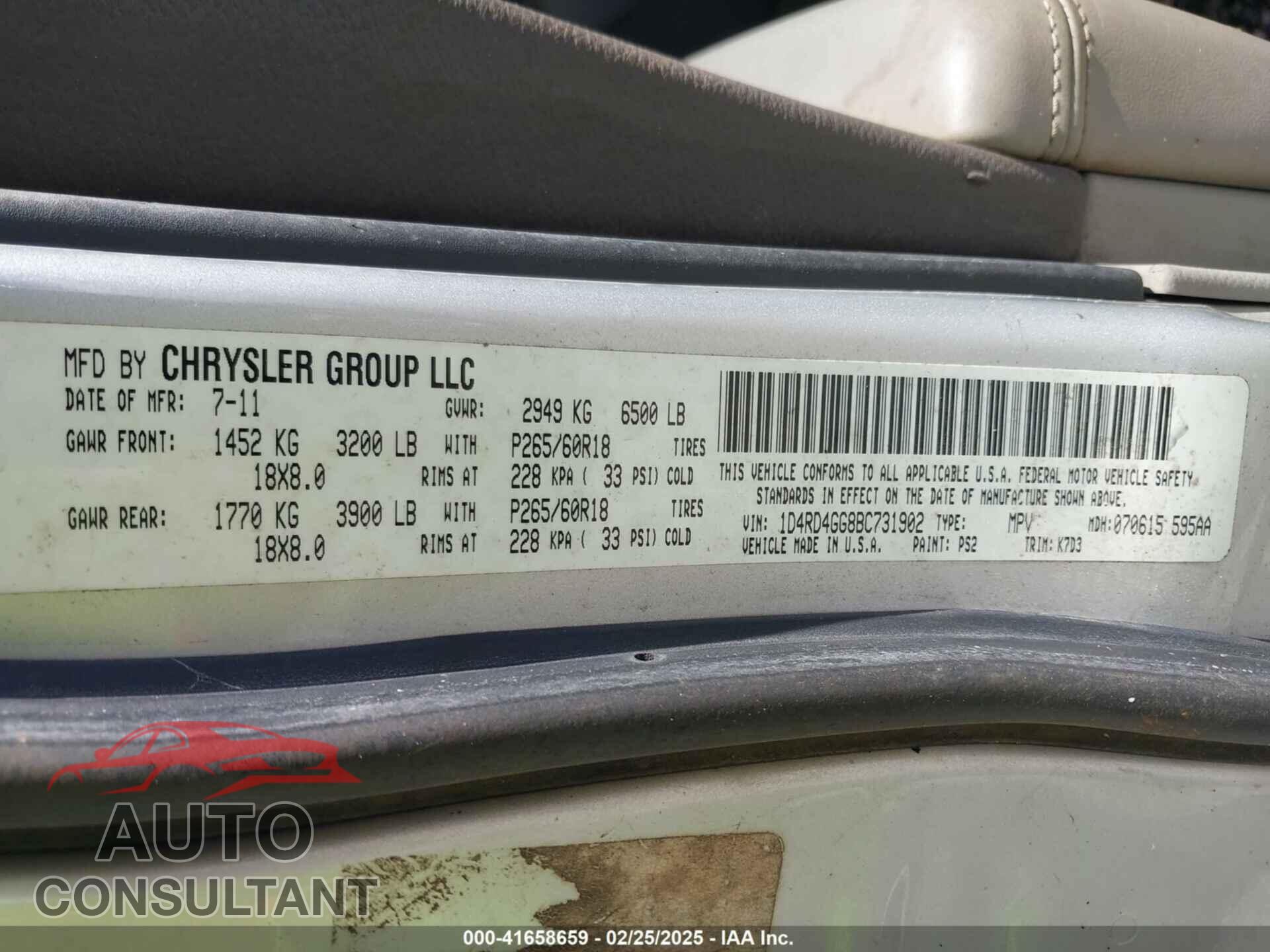 DODGE DURANGO 2011 - 1D4RD4GG8BC731902