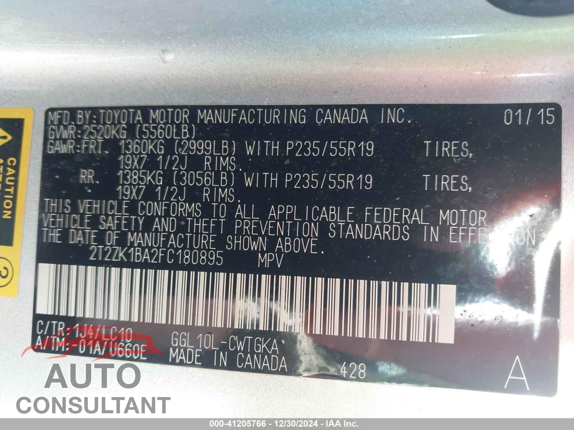 LEXUS RX 350 2015 - 2T2ZK1BA2FC180895