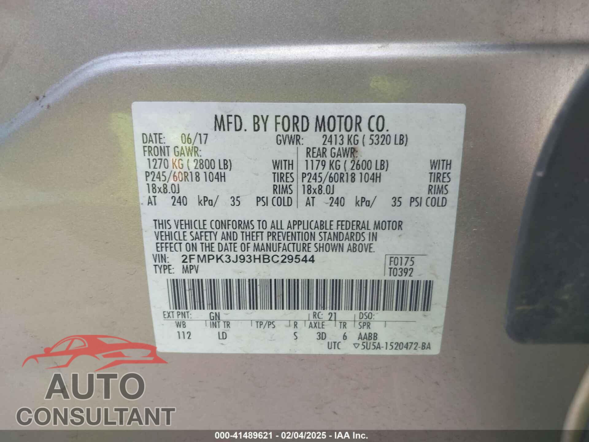 FORD EDGE 2017 - 2FMPK3J93HBC29544
