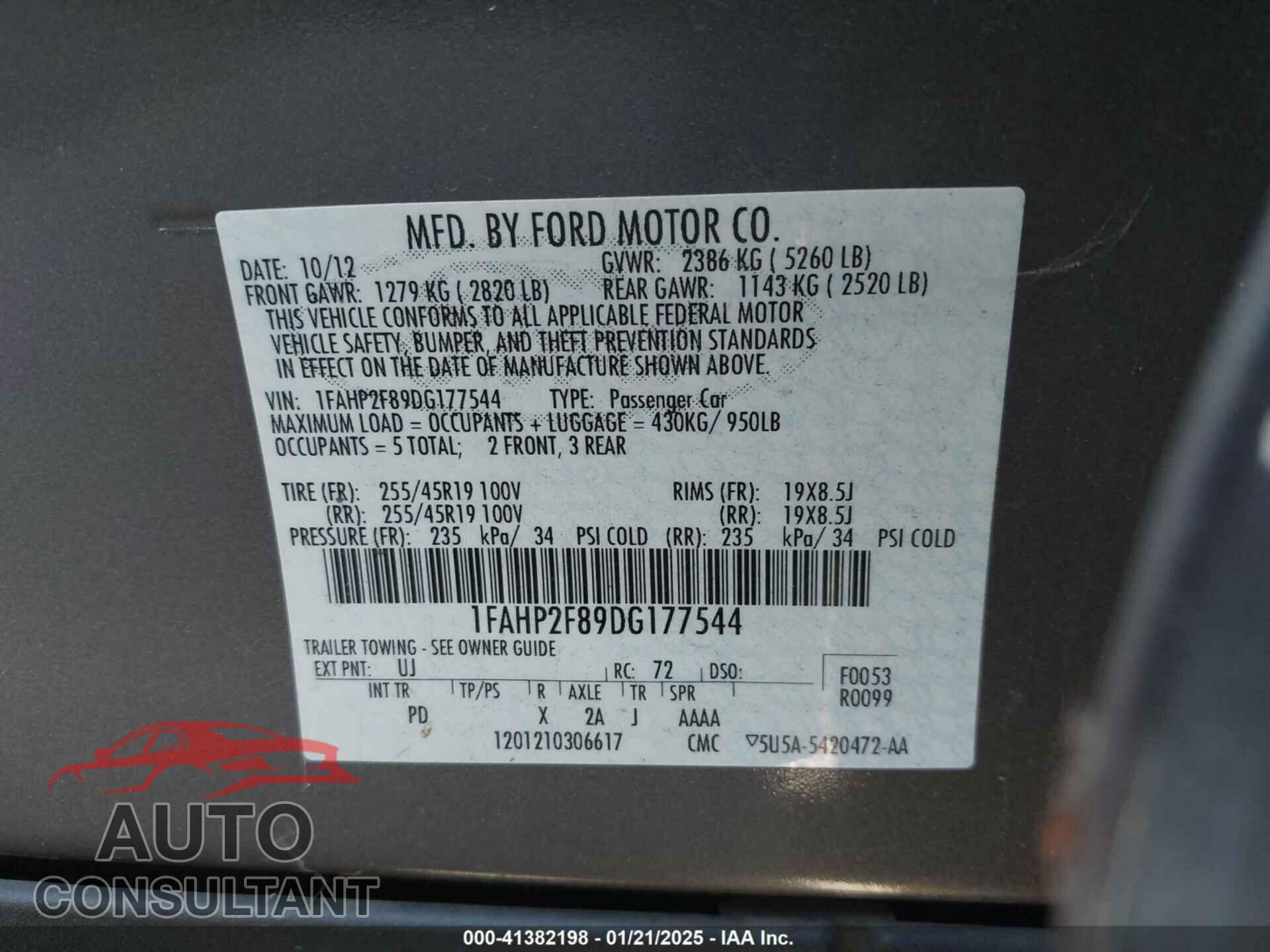 FORD TAURUS 2013 - 1FAHP2F89DG177544