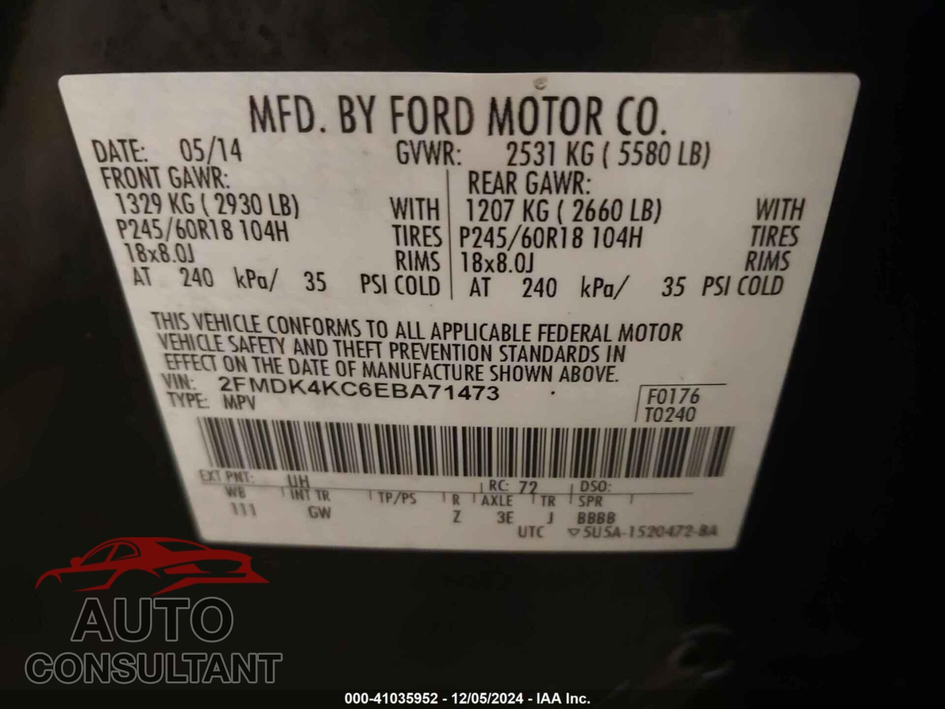 FORD EDGE 2014 - 2FMDK4KC6EBA71473
