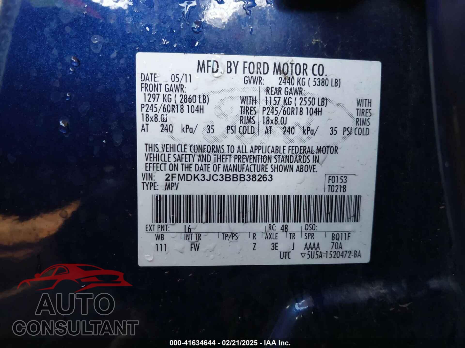 FORD EDGE 2011 - 2FMDK3JC3BBB38263