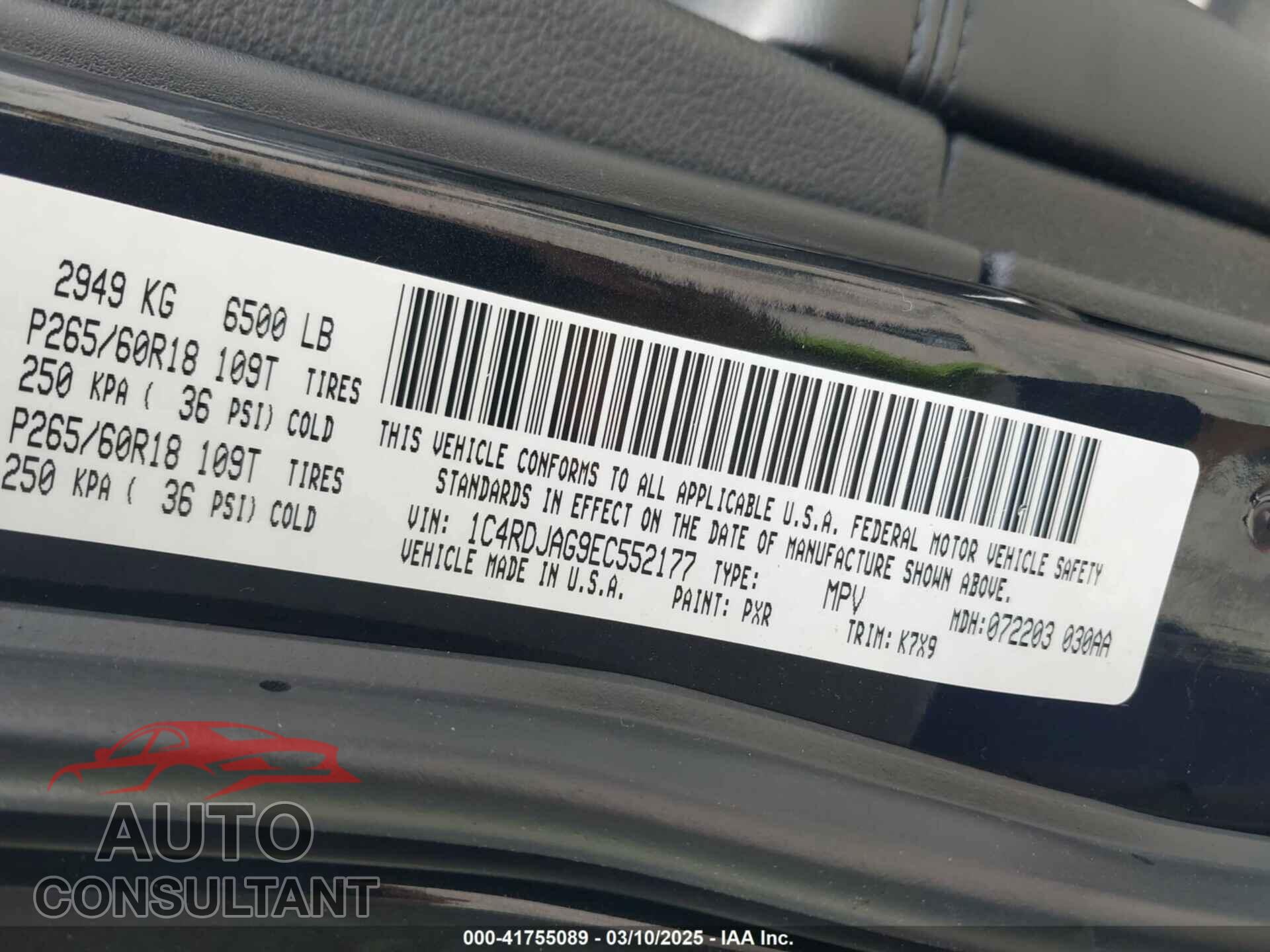 DODGE DURANGO 2014 - 1C4RDJAG9EC552177