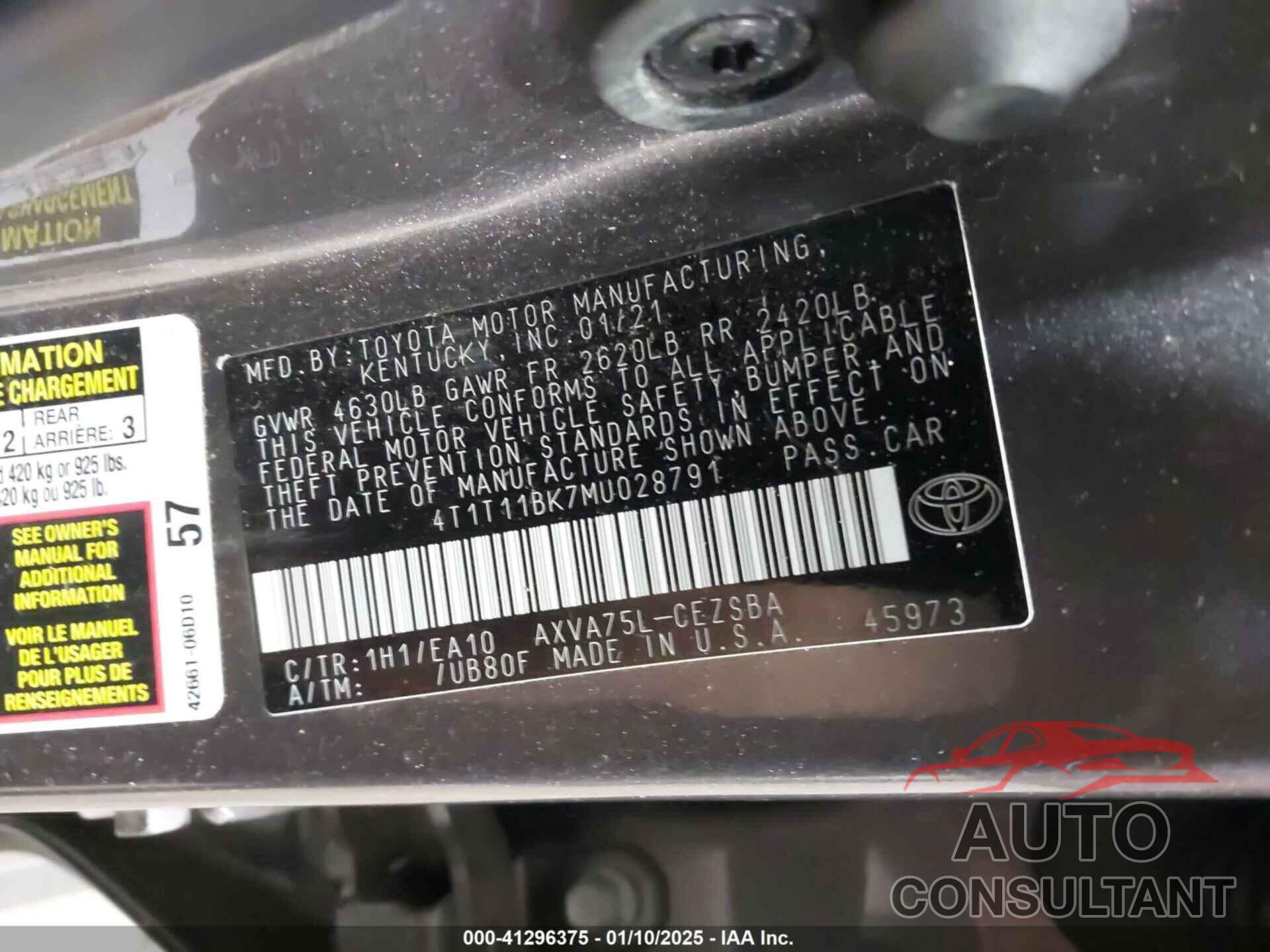 TOYOTA CAMRY 2021 - 4T1T11BK7MU028791