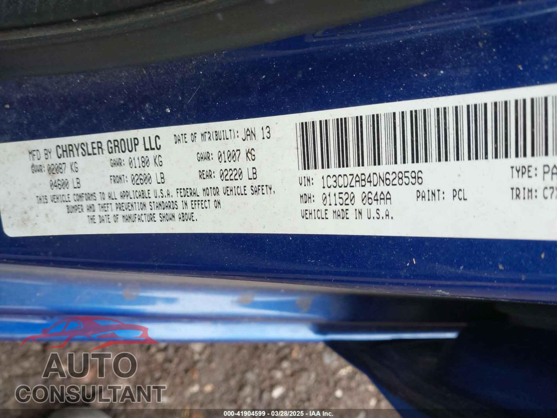 DODGE AVENGER 2013 - 1C3CDZAB4DN628596