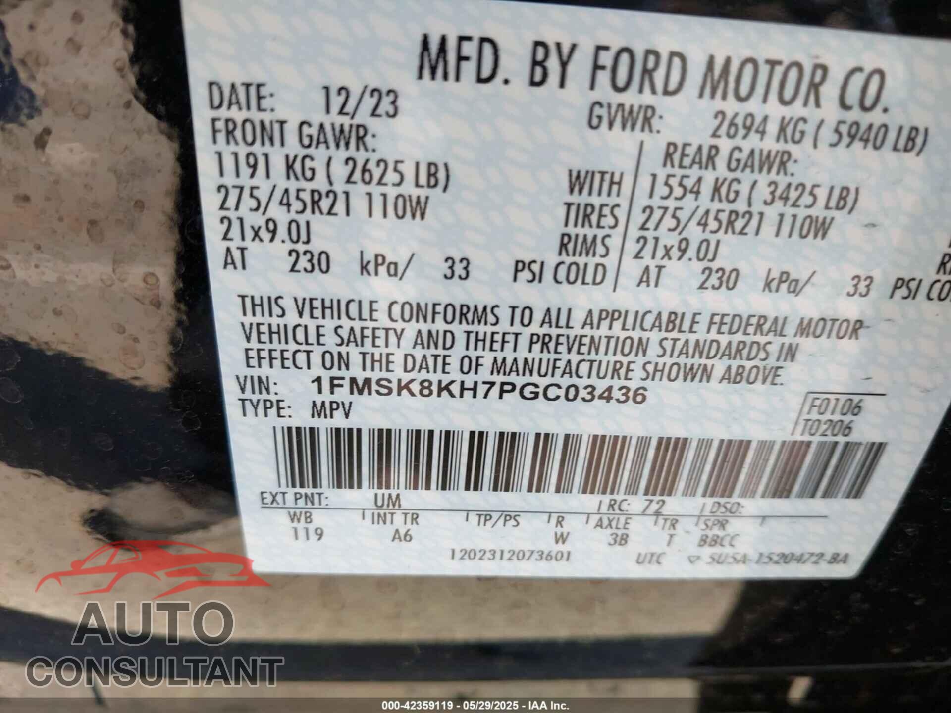 FORD EXPLORER 2023 - 1FMSK8KH7PGC03436