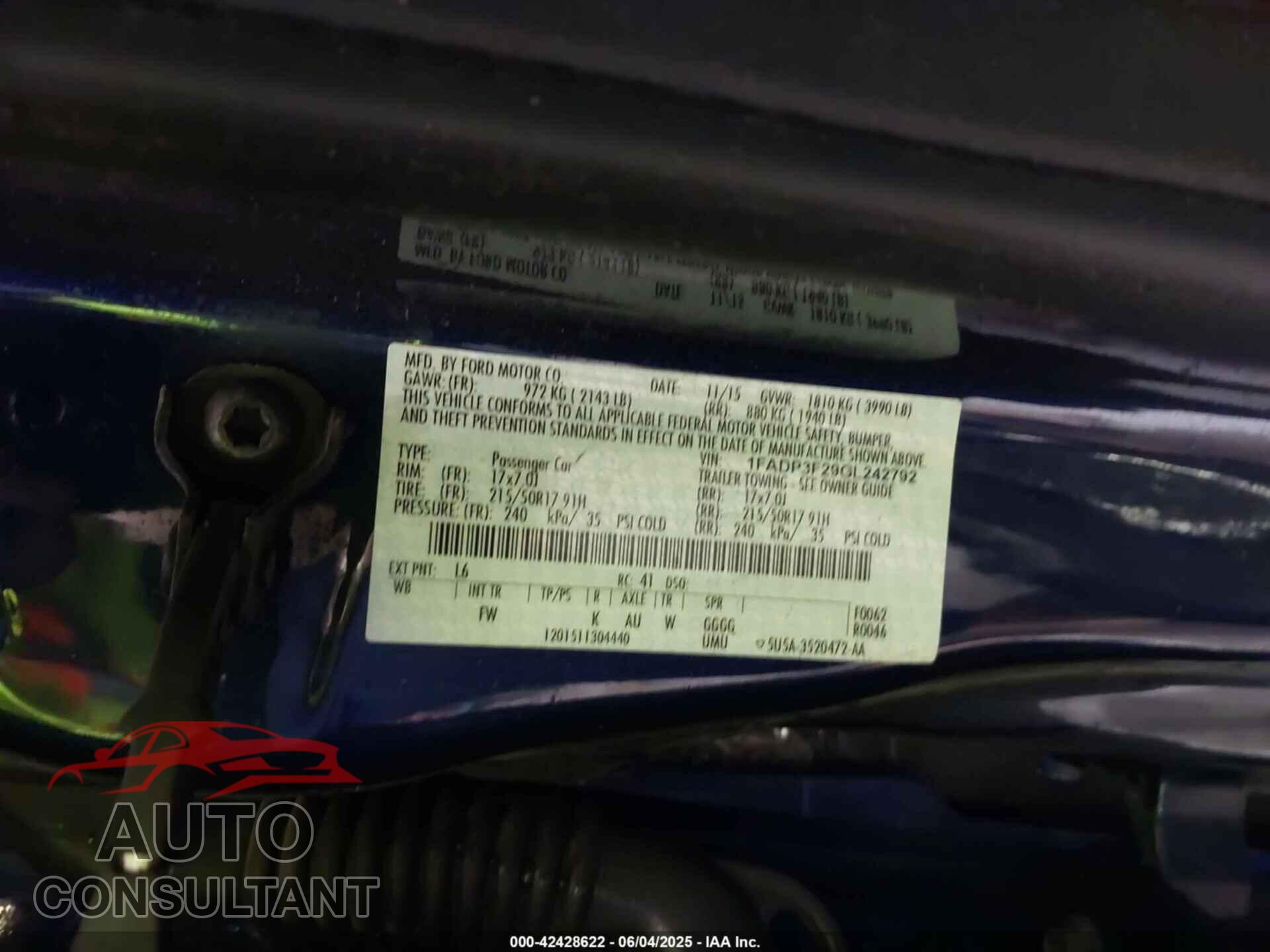 FORD FOCUS 2016 - 1FADP3F29GL242792