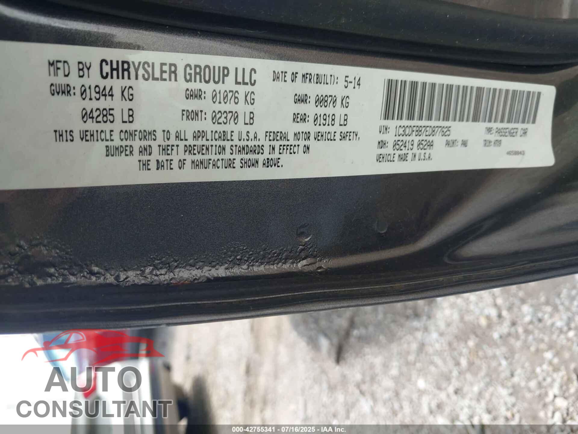 DODGE DART 2014 - 1C3CDFBB7ED877625