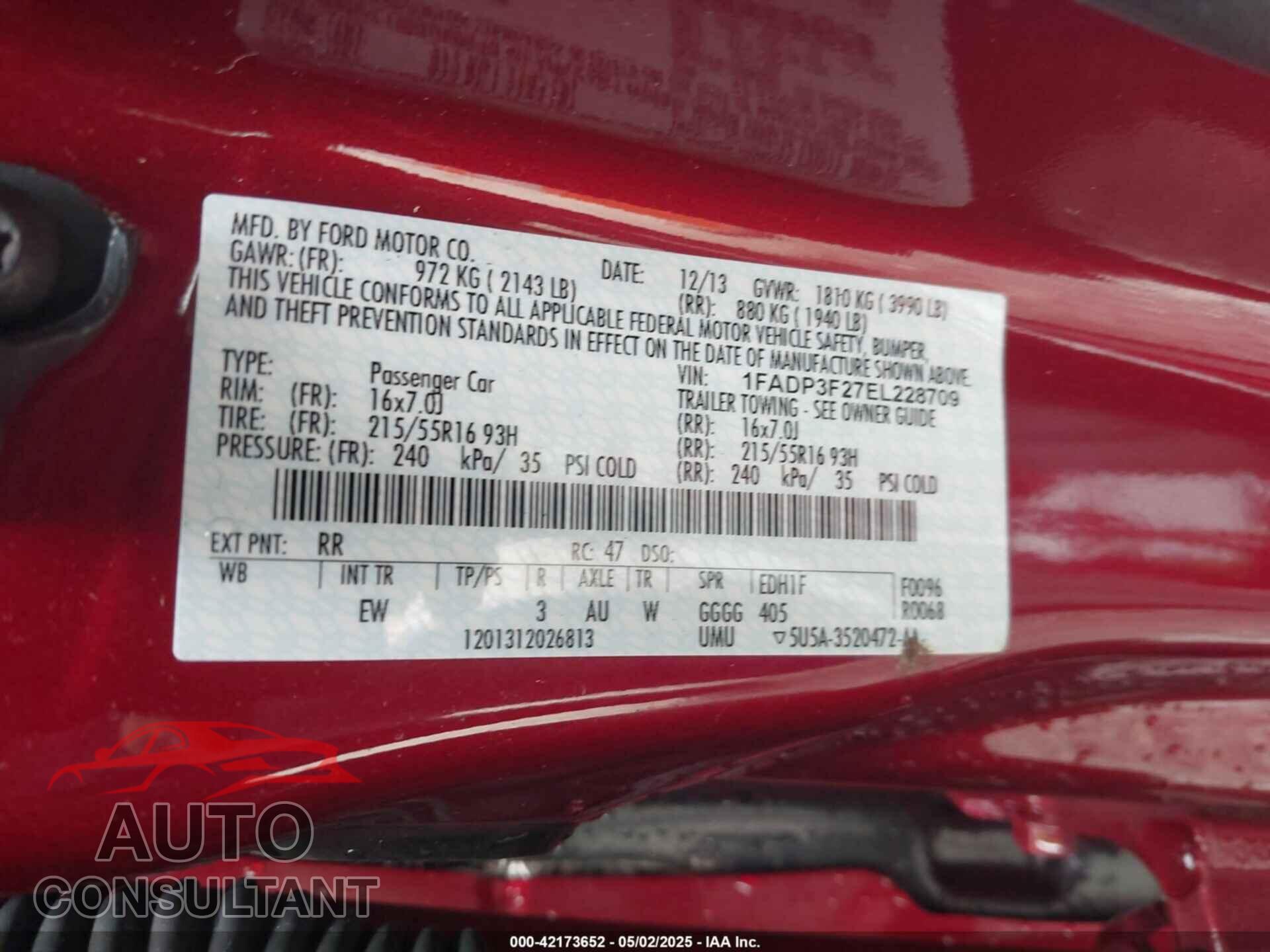 FORD FOCUS 2014 - 1FADP3F27EL228709