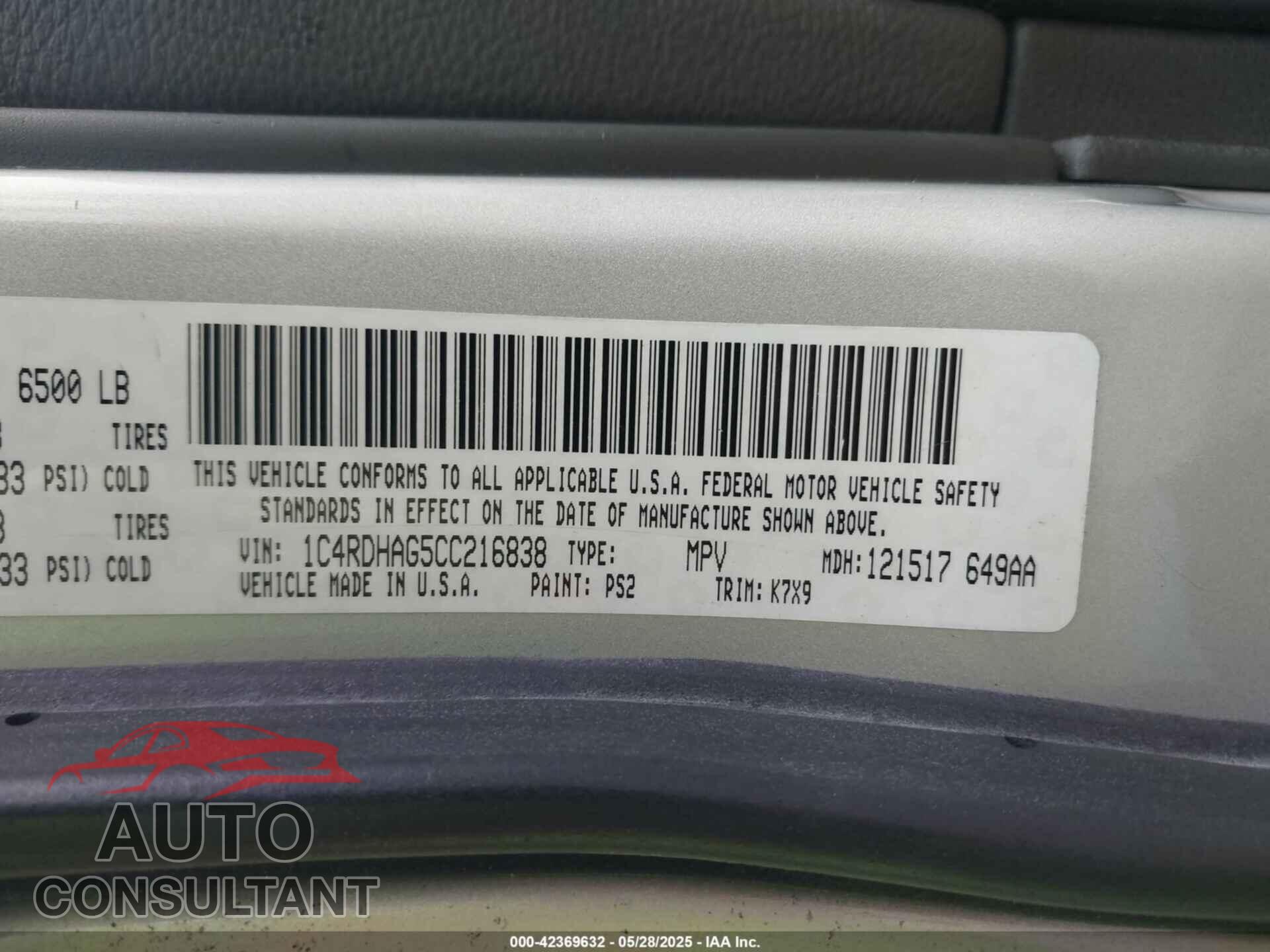 DODGE DURANGO 2012 - 1C4RDHAG5CC216838