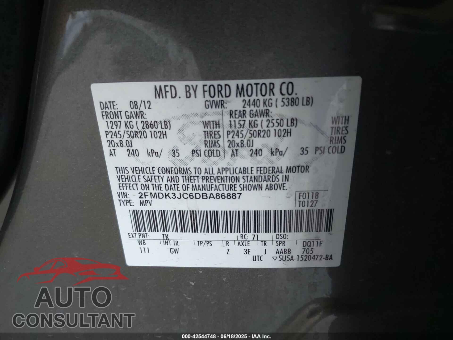 FORD EDGE 2013 - 2FMDK3JC6DBA86887
