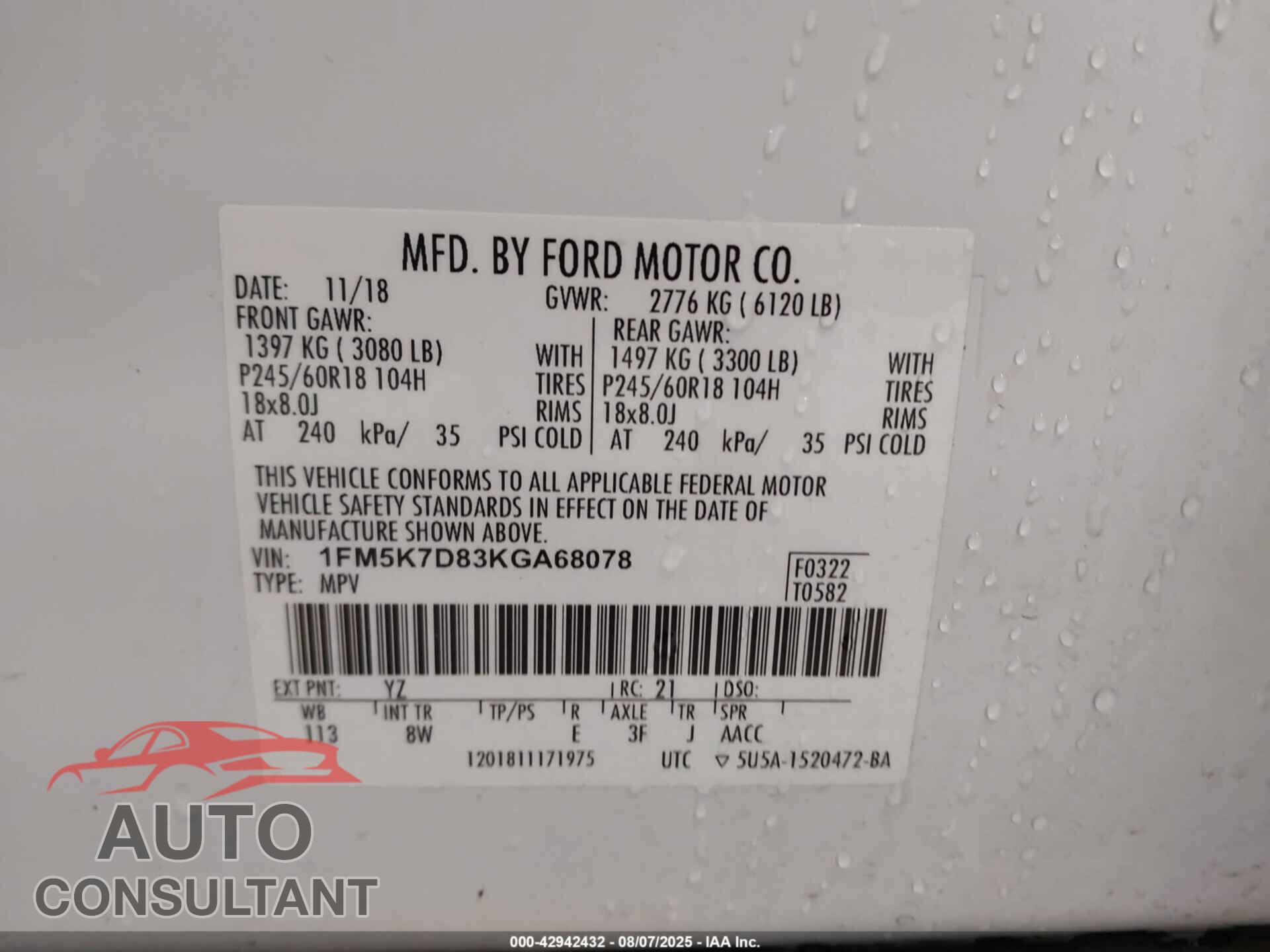 FORD EXPLORER 2019 - 1FM5K7D83KGA68078