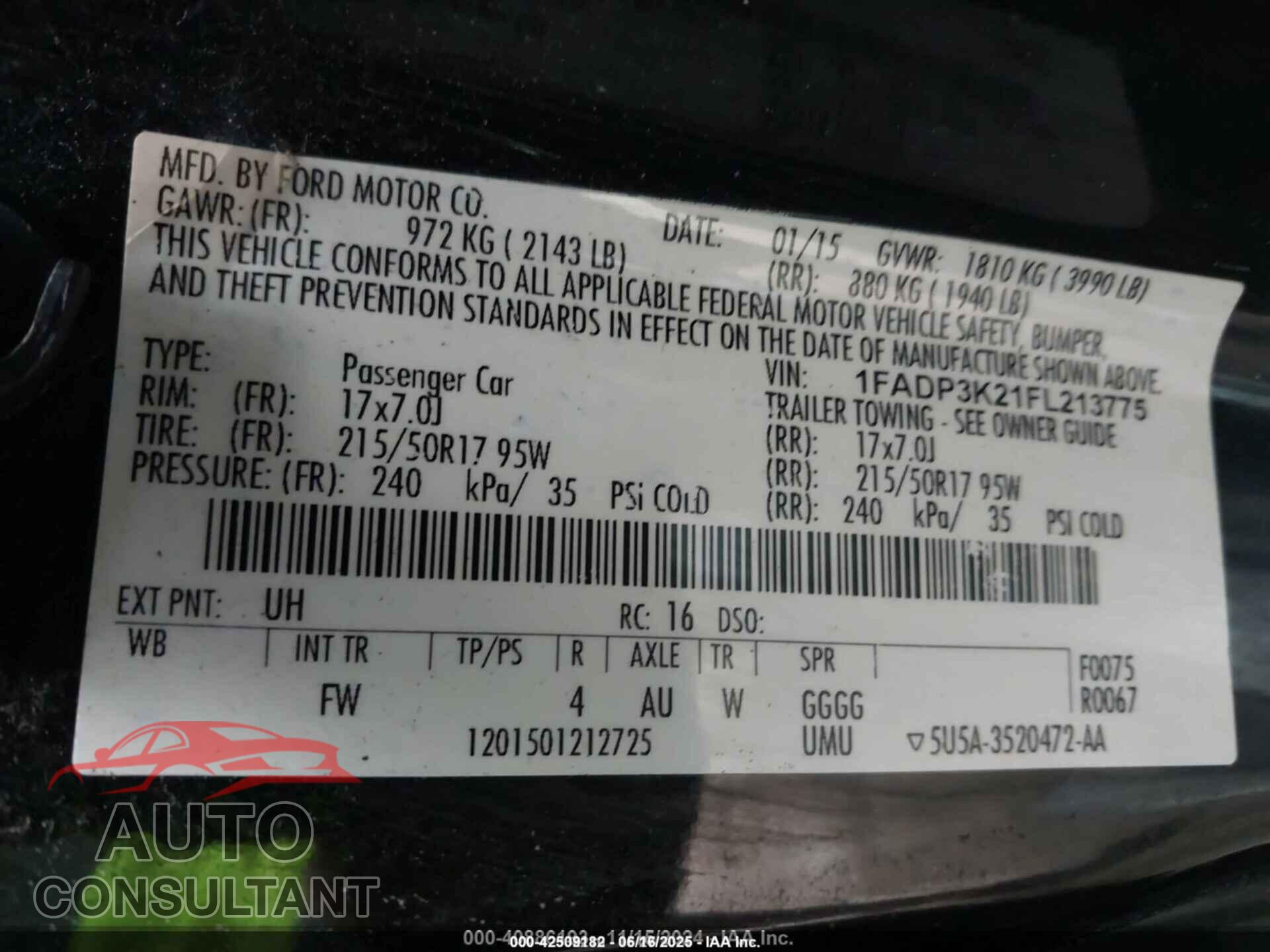 FORD FOCUS 2015 - 1FADP3K21FL213775