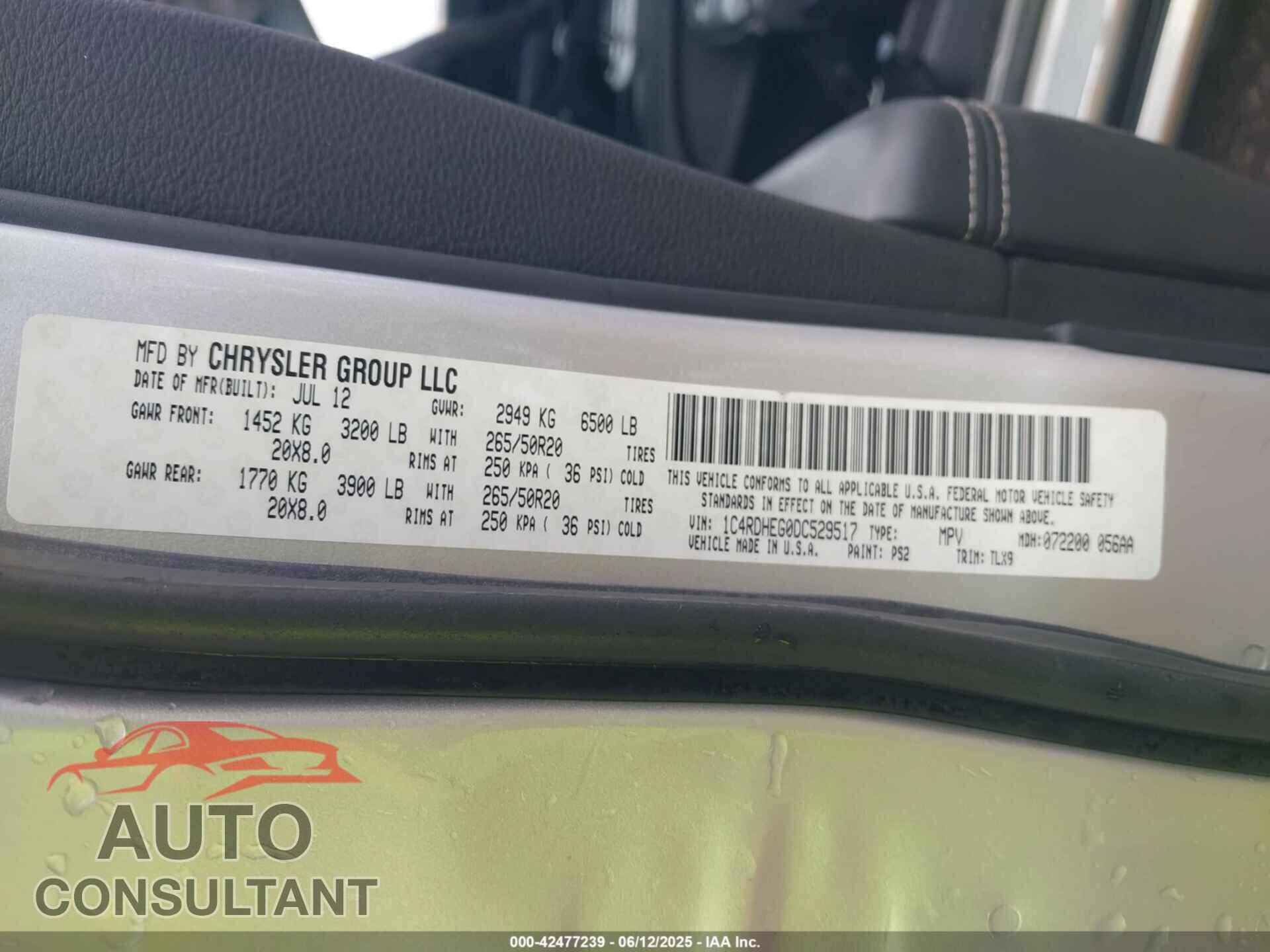 DODGE DURANGO 2013 - 1C4RDHEG0DC529517