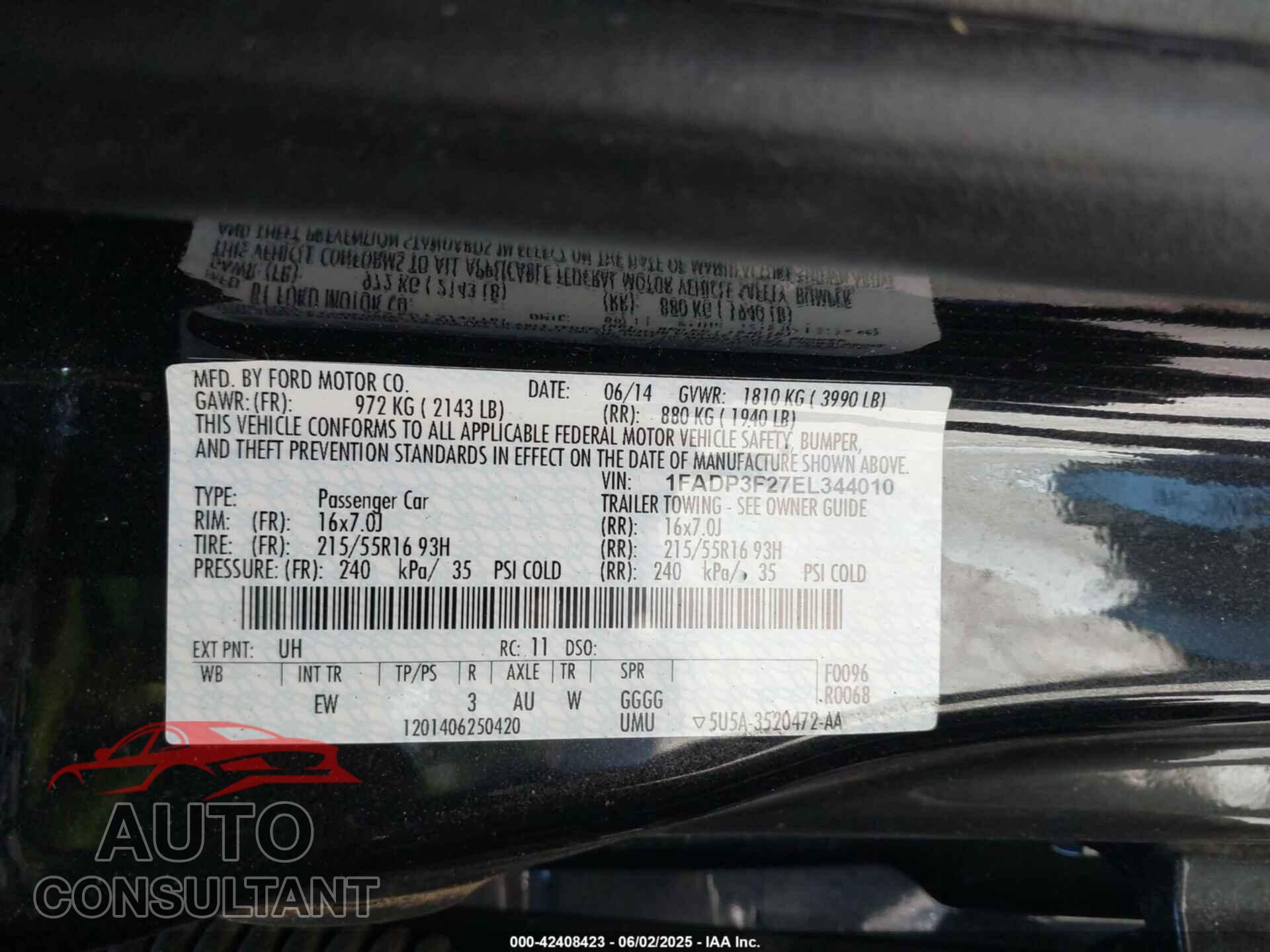 FORD FOCUS 2014 - 1FADP3F27EL344010