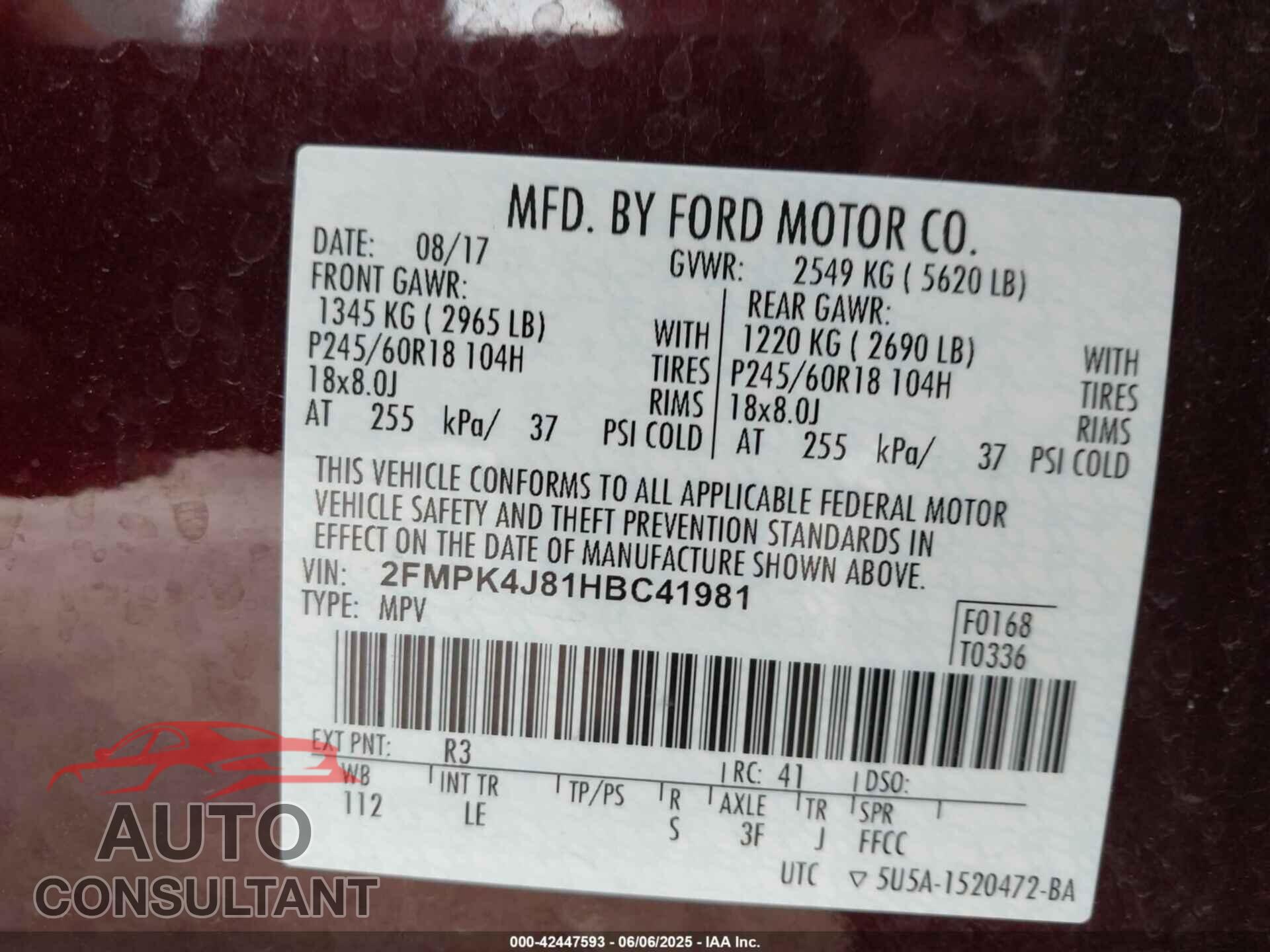 FORD EDGE 2017 - 2FMPK4J81HBC41981