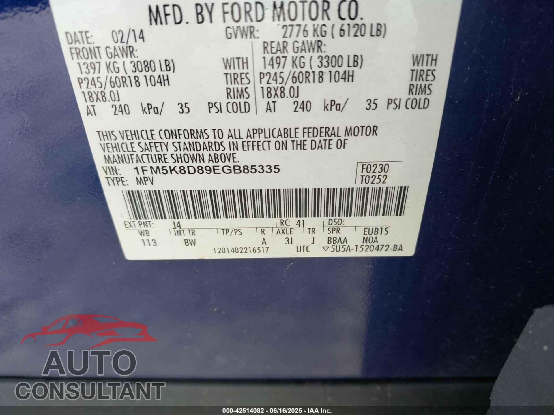 FORD EXPLORER 2014 - 1FM5K8D89EGB85335