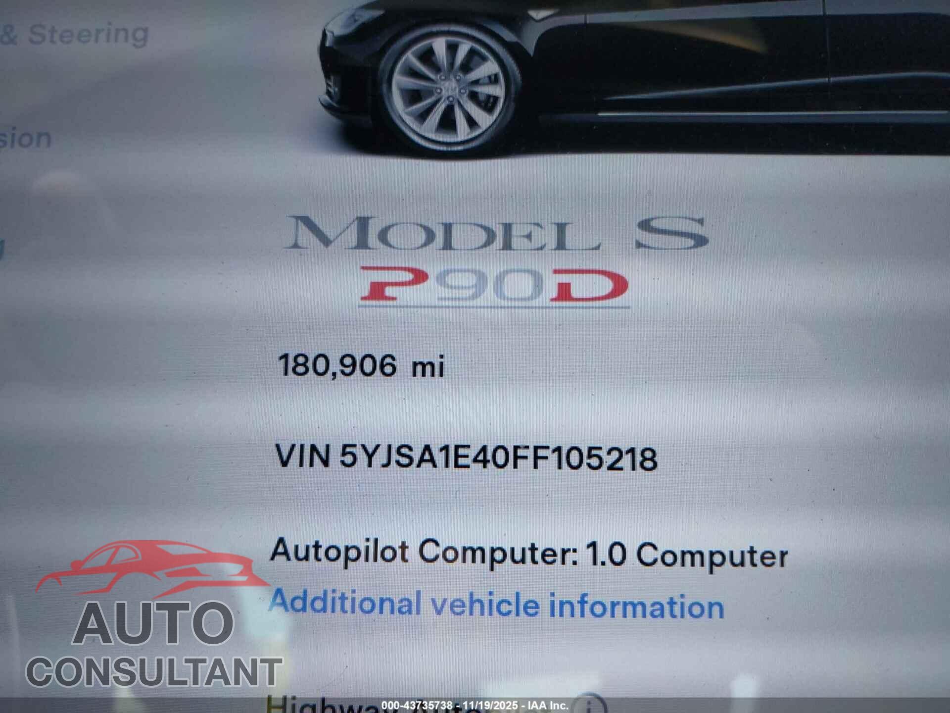 TESLA MODEL S 2015 - 5YJSA1E40FF105218
