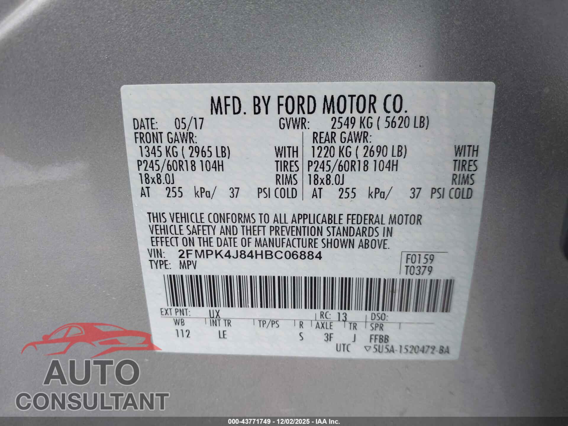 FORD EDGE 2017 - 2FMPK4J84HBC06884