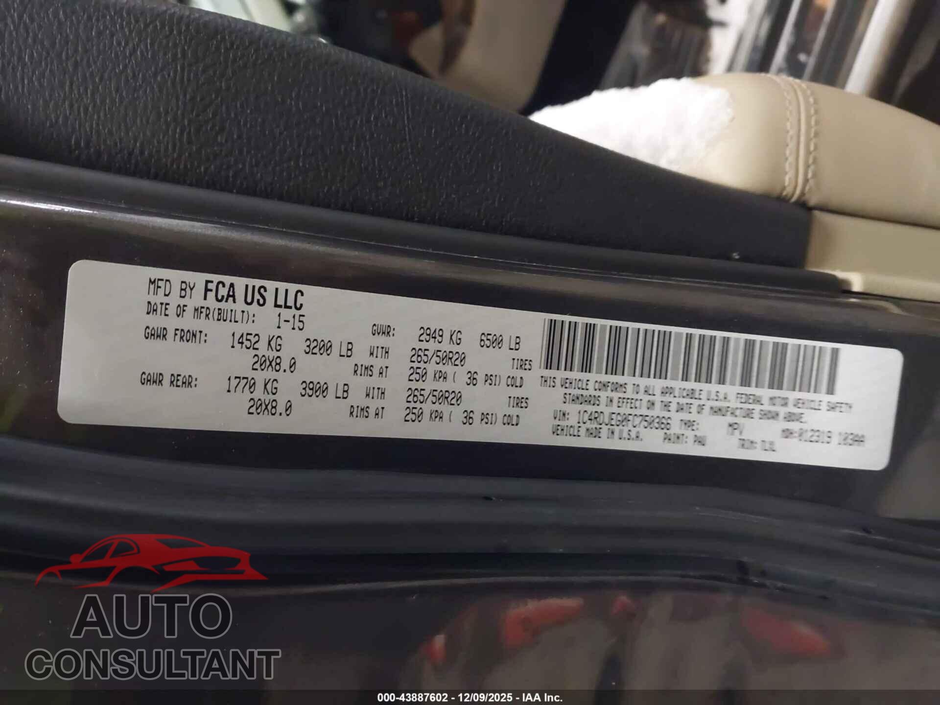 DODGE DURANGO 2015 - 1C4RDJEG0FC750366