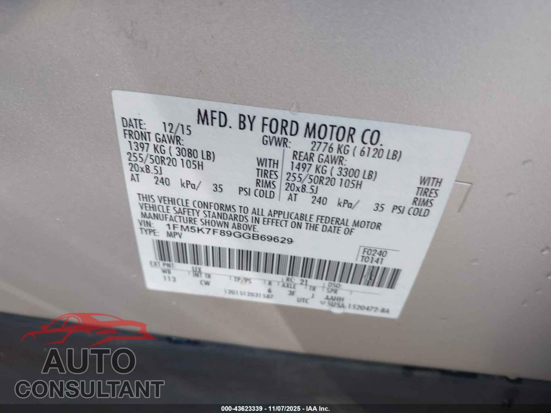 FORD EXPLORER 2016 - 1FM5K7F89GGB69629