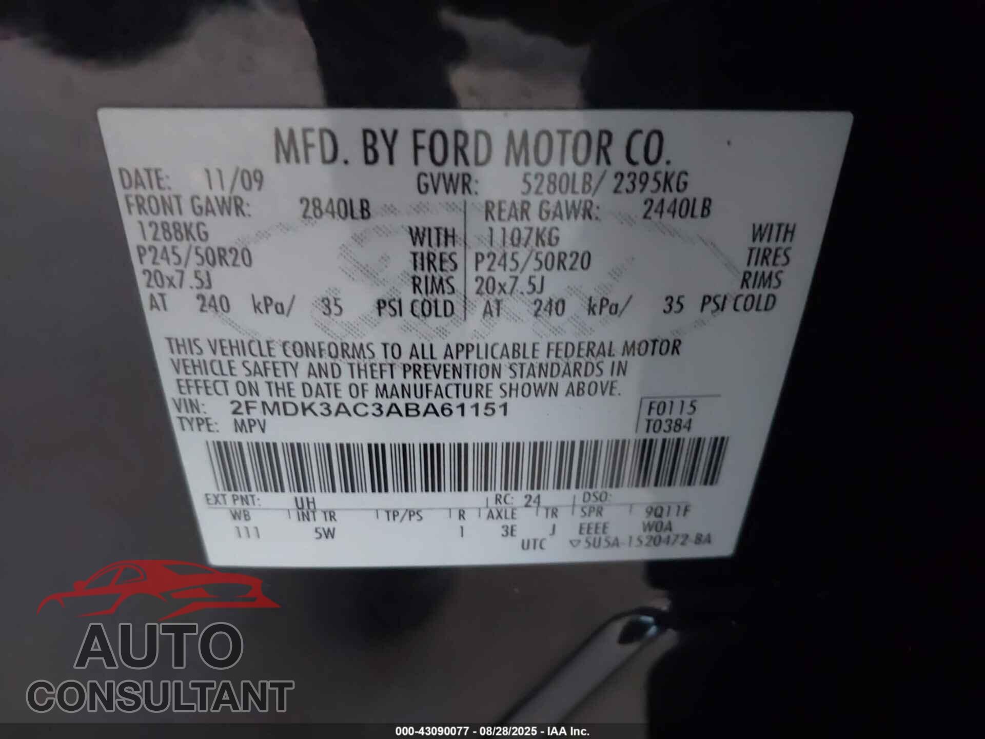 FORD EDGE 2010 - 2FMDK3AC3ABA61151